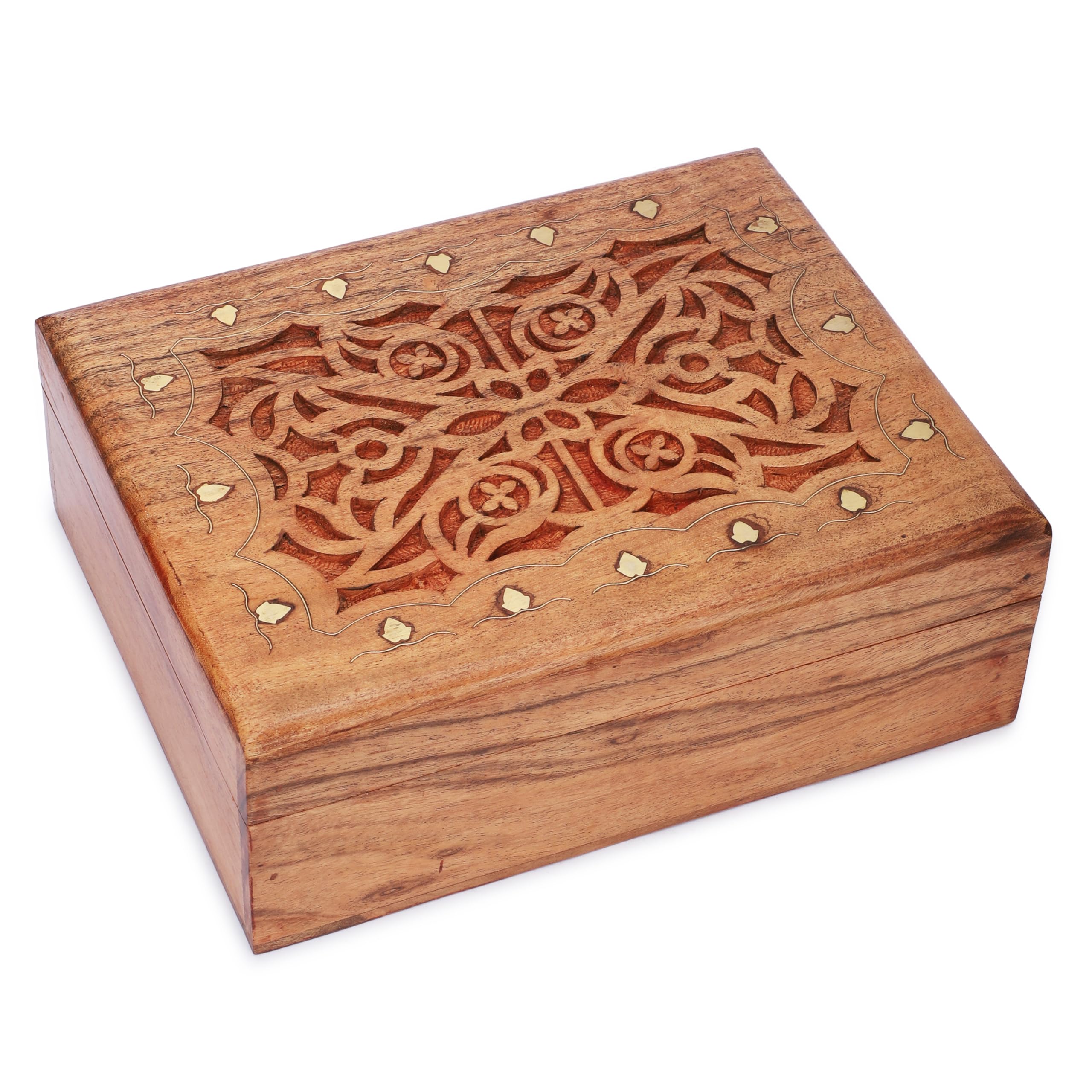 Ajuny Women's Brown Celtic Wooden Jewellery Box 9 X 7 Inch, Hand Carved Keepsake Box And Decorative Treasure Chest, Large Trinket Storage Organiser, Memory Gift For Men