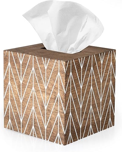 Ilyapa Cubierta de madera para caja de pañuelos, diseño de cheurón de madera de granero - Moderna impresión de madera