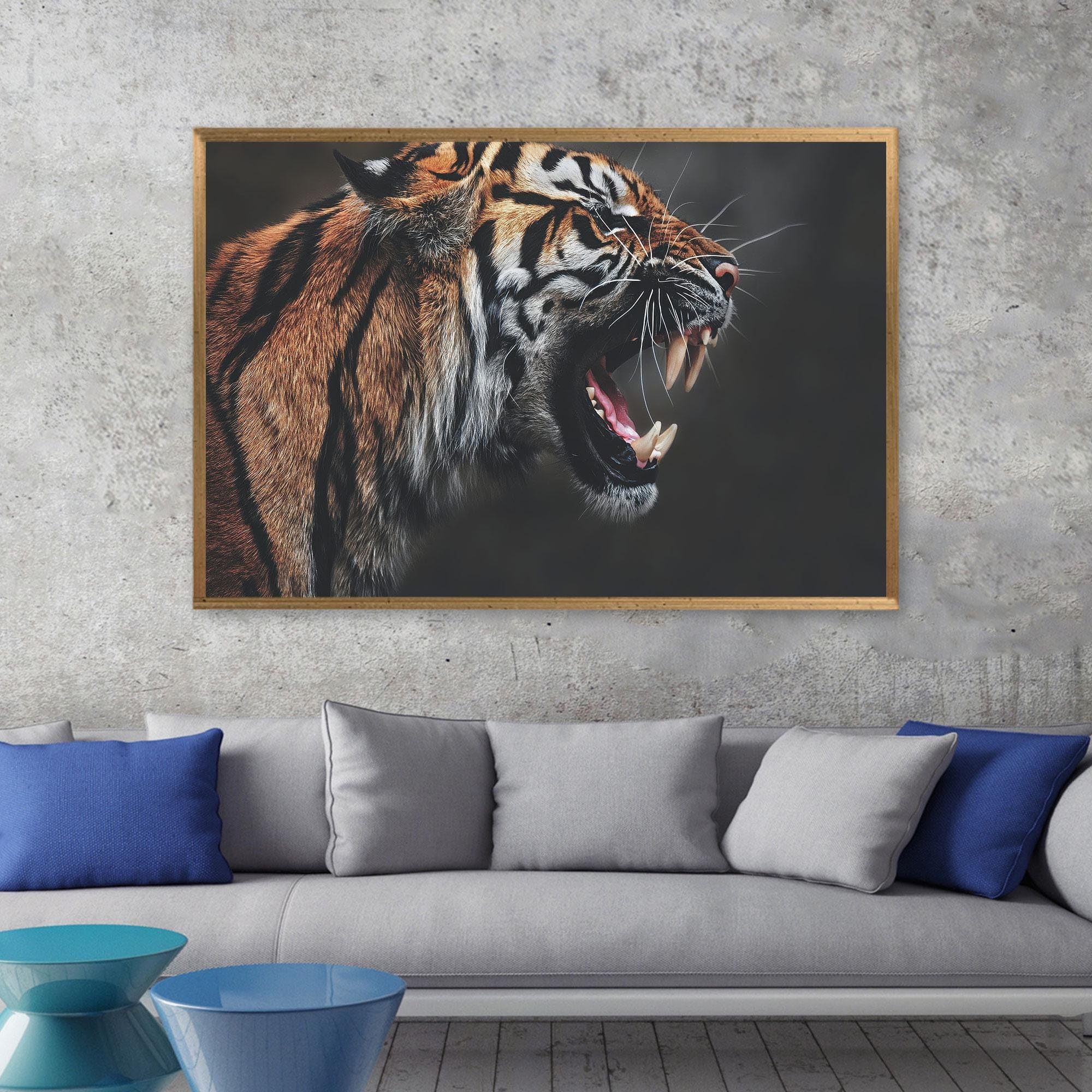 CAOXTART Tygrys plakat ścienny do pokoju młodzieżowego loft portret zwierząt plakat na płótnie druk zdjęcia ryk tygrysy (50 x 75 cm / wewnętrzna rama)