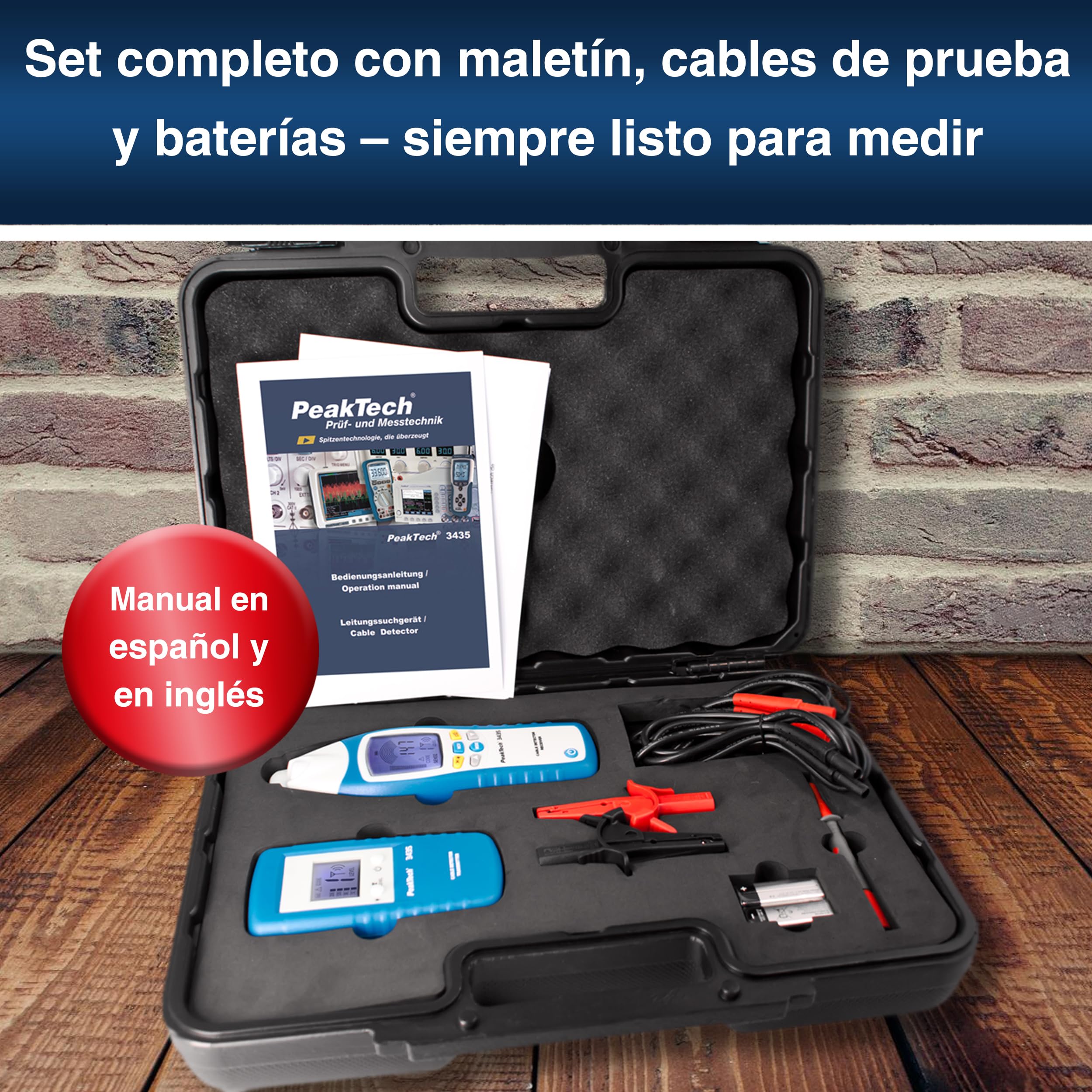 PeakTech 3435 - Localizador de Línea con Transmisor, Receptor para Cortocircuitos, Fusibles, Tuberías Metálicas, Voltímetros, Buscadores de Línea en Paredes, Techos, Pisos, Recepción de Hasta 2 Metros