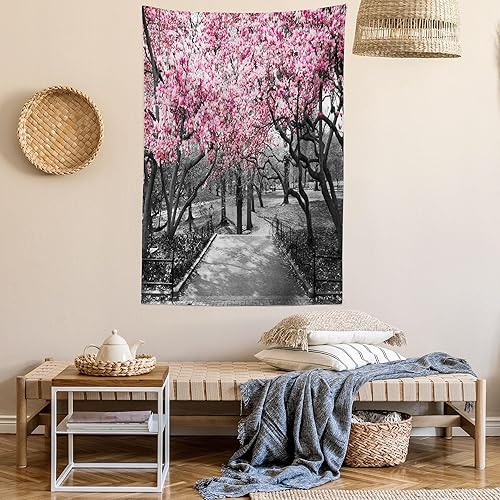 Miniatura 6 de Lunarable NYC - Tapiz de flores en Central Park, paisaje, cerezos, bosque, temporada de primavera, decoración de tela para colgar en la pared para