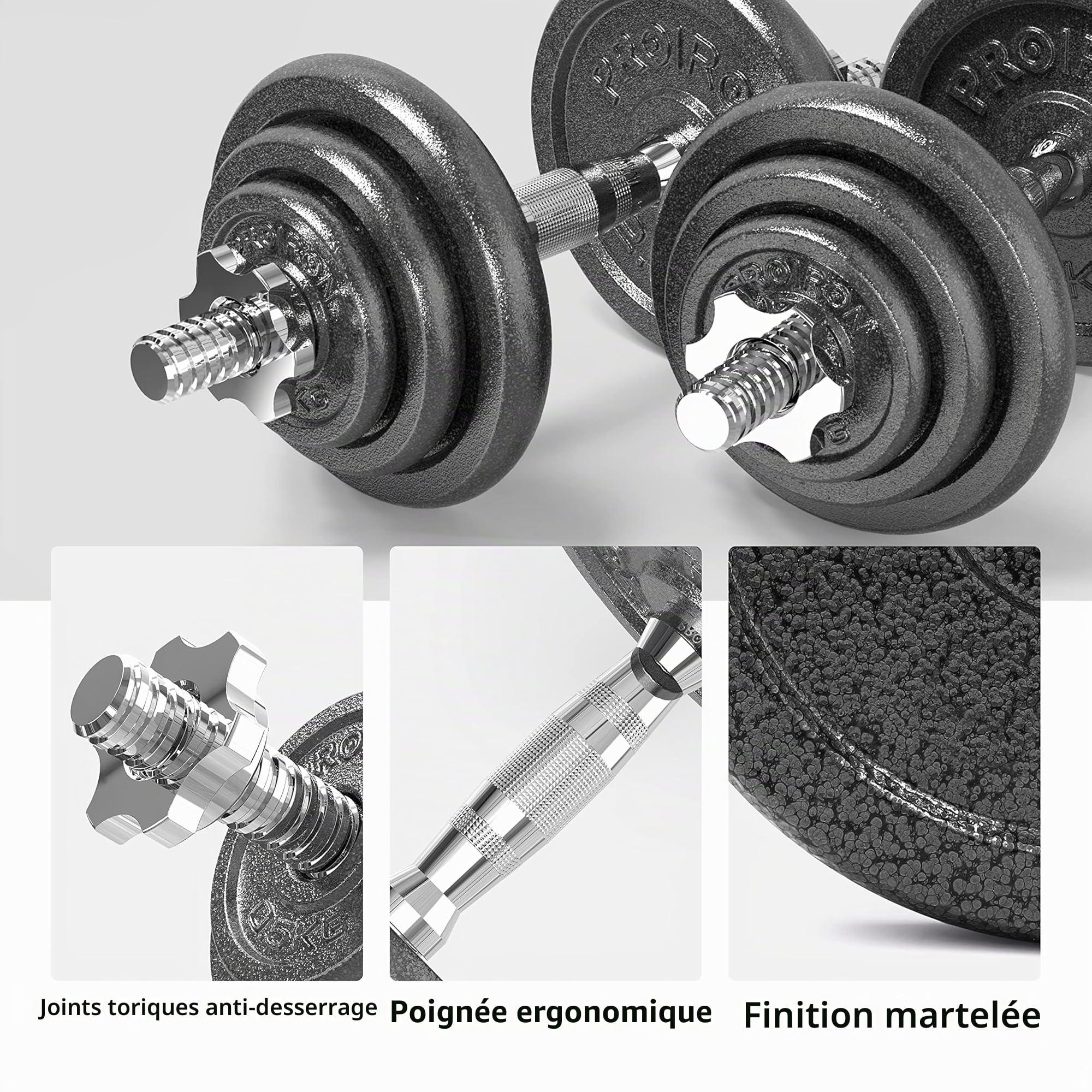 PROIRON Hltère en Fonte,20/30KG Kit D'haltères Réglables, Haltère Musculation pour Bras, Épaules, Dos, Poitrine, Abdomen