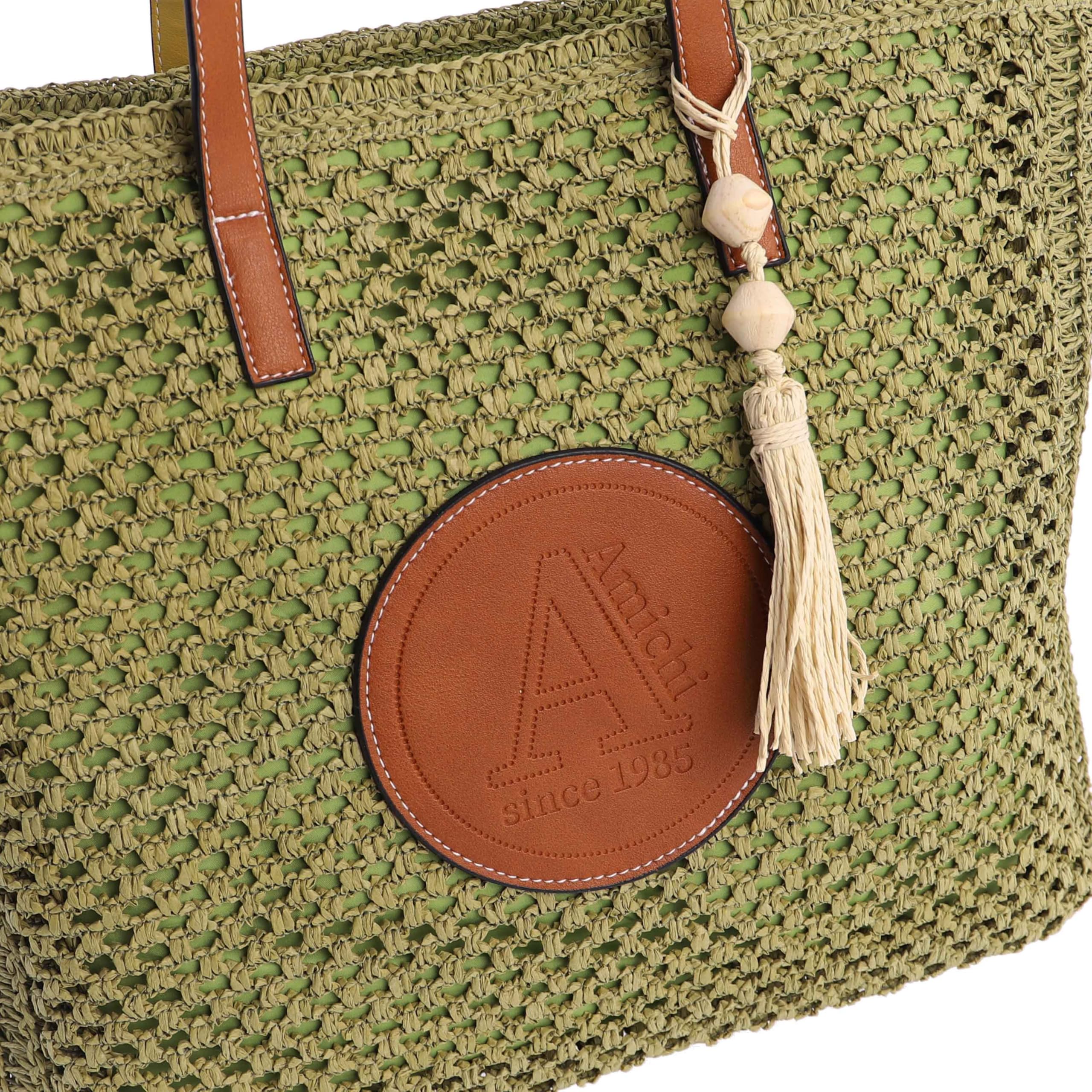 AMICHI - Bolso shopper mujer - Bolso mujer de rafia diseño artesanal para verano, Fuerteventura