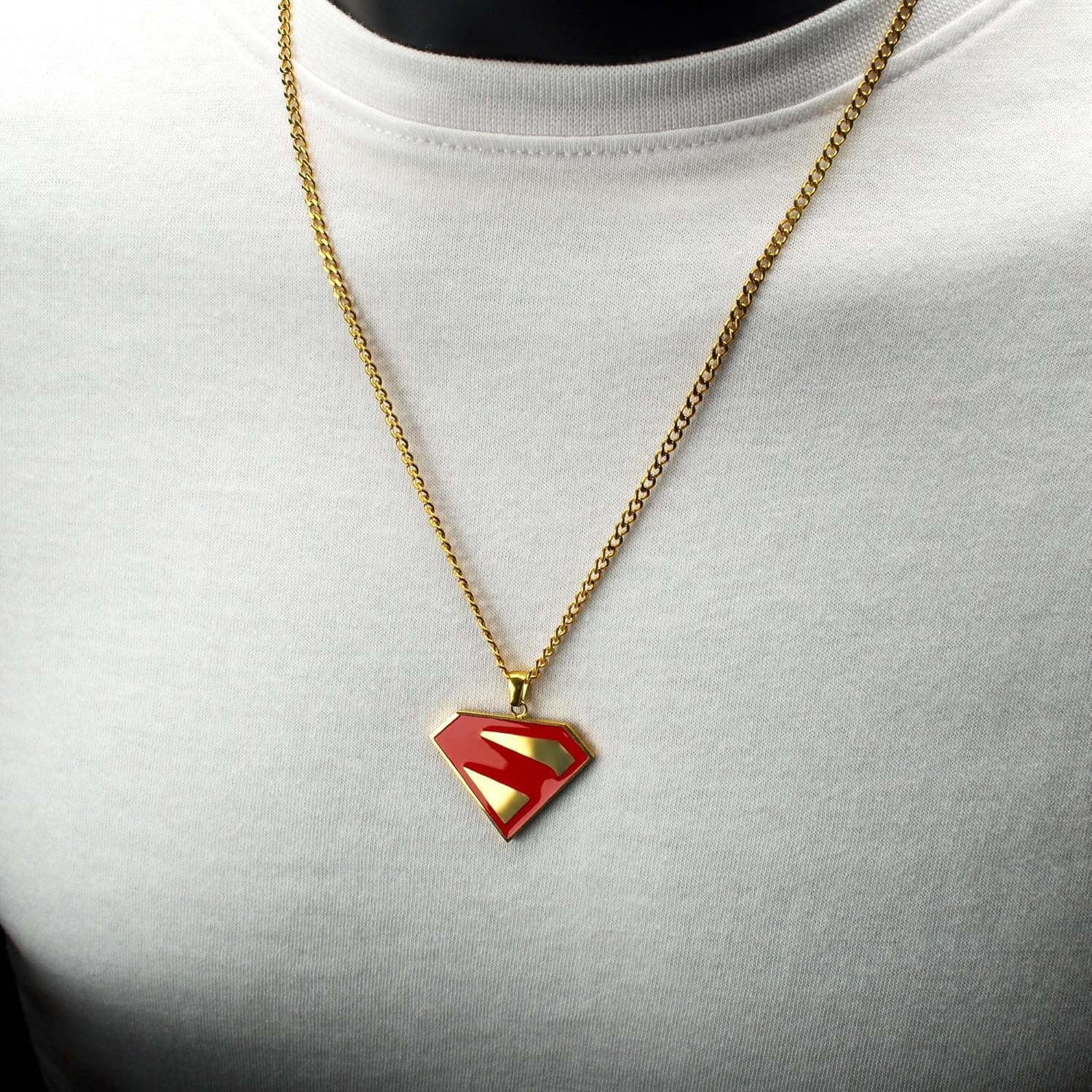 Superman Logo Steel Necklace – Gold & Red Enamel Collectible Jewelry