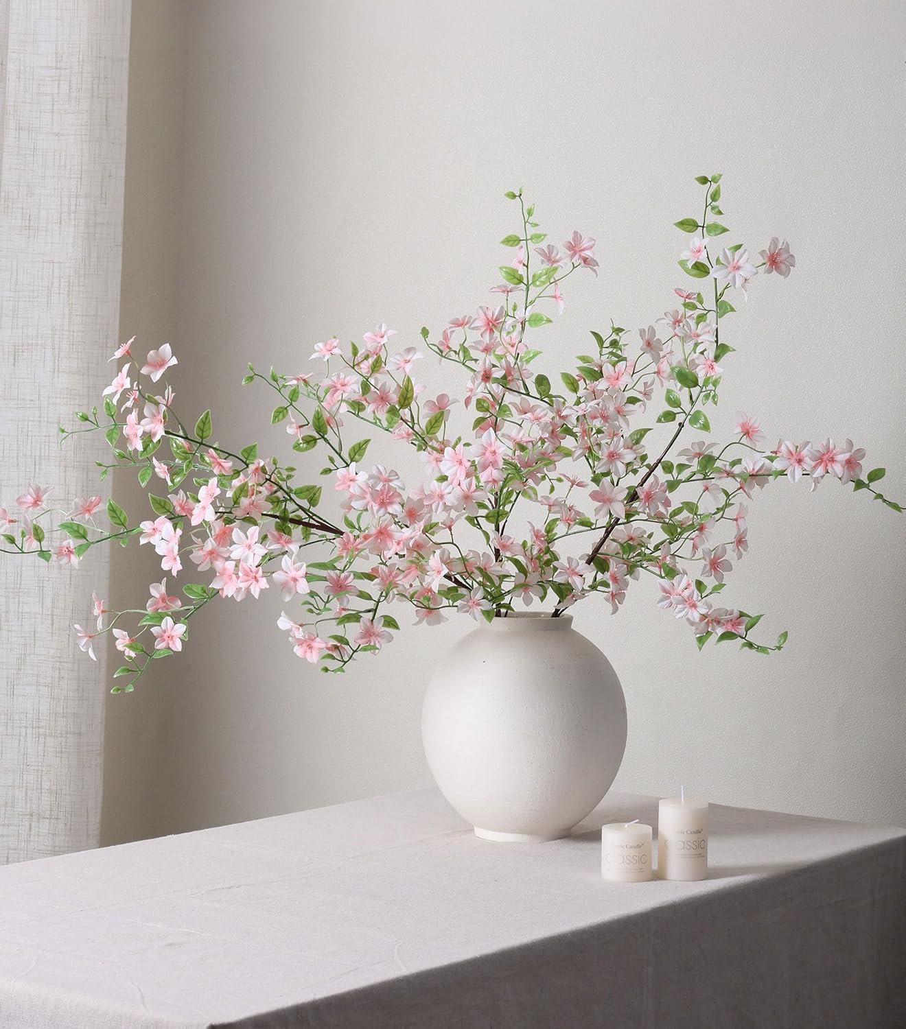 Fake Flowers, 3 Pcs Cherry Blossom Branches Artificial Flowers with Long Stems Faux Flowers for Vase Spring Realistic Artificial Flowers for Decoration Home Living Room Entry Way Table Modern Summer