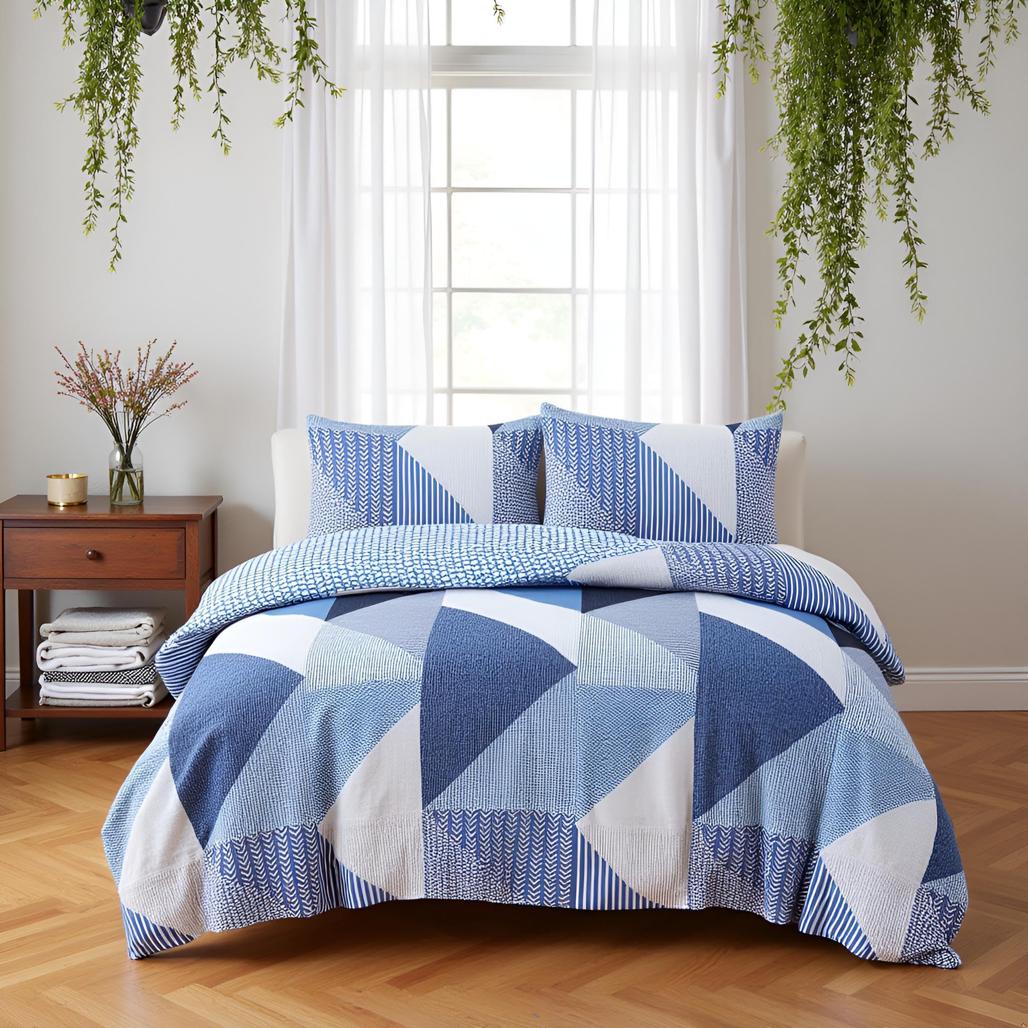 PHP Duvet Cover Set - Ulta Soft Non Iron Easy Care Thick Solid Printed Duvets Quits Covers 3Pcs Comforter Bed Cover Bedding Set with 2 Pillow Shams (Super King, Ocean Waves)