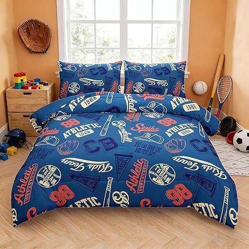 MWMWMW Juego de ropa de cama de béisbol para niños, 2 piezas, juego de edredón de béisbol individual para niños, juegos de edredón deportivo para