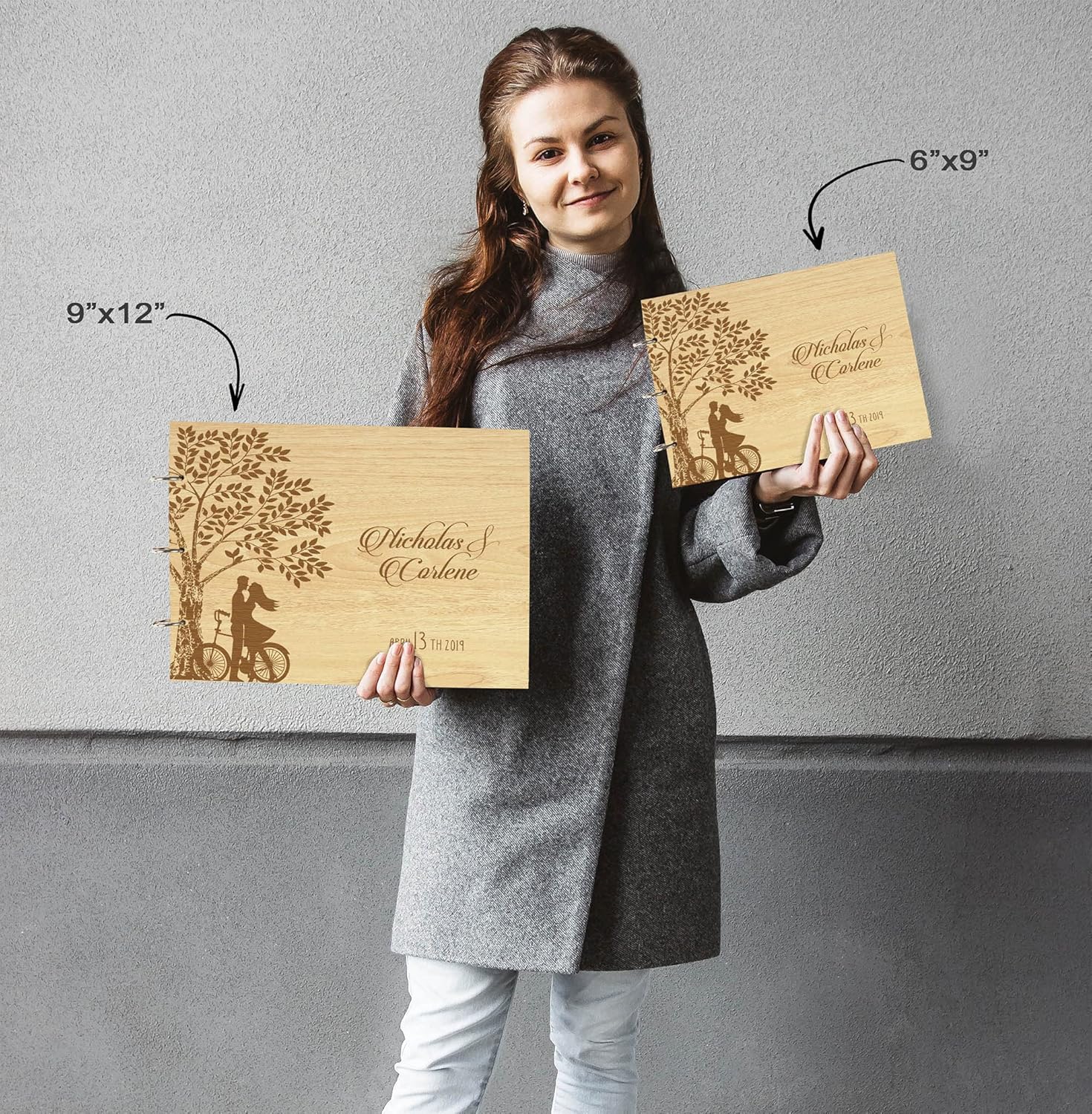 Darling Souvenir Personalized Engraved Laser Cut Wedding Guest Book Wooden Cover Sign-in Book Registry Guestbook Scrapbook-2V