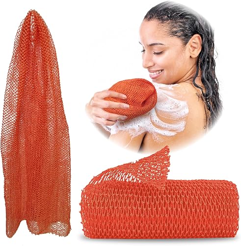 ADETON African Net Sponge, Exfoliating Body Scrubber, Long Nylon Mesh Sponge, 17 Colors, Sapo, Shower Bath Accessories, Back Foot Scalp Scrub, Flat Dead Skin Remover Body Wash (Peach)