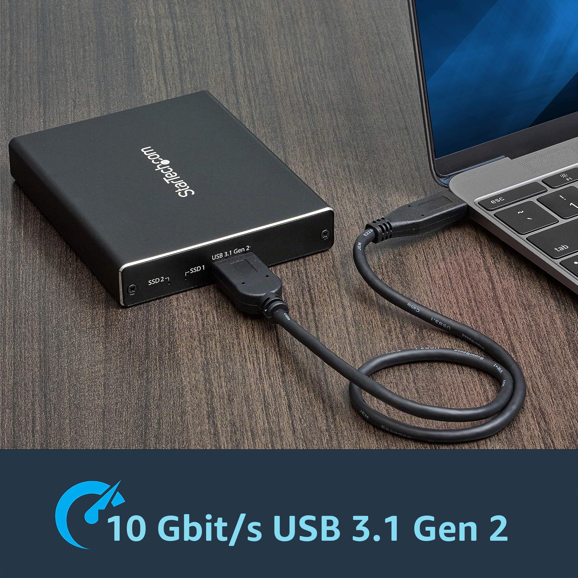 StarTech Boîtier RAID M.2 SATA Double Slot, USB 3.1 10Gbps (SM22BU31C3R) | Boîtier externe, RAID 0/1/SPAN/JBOD, Câbles USB-C et USB-A, dock