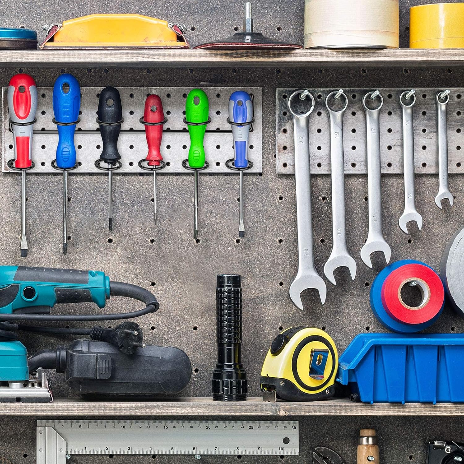 Hotop 2 Pcs Pegboard Screwdriver Holder 6-Tool Rack Multi Ring, Black
