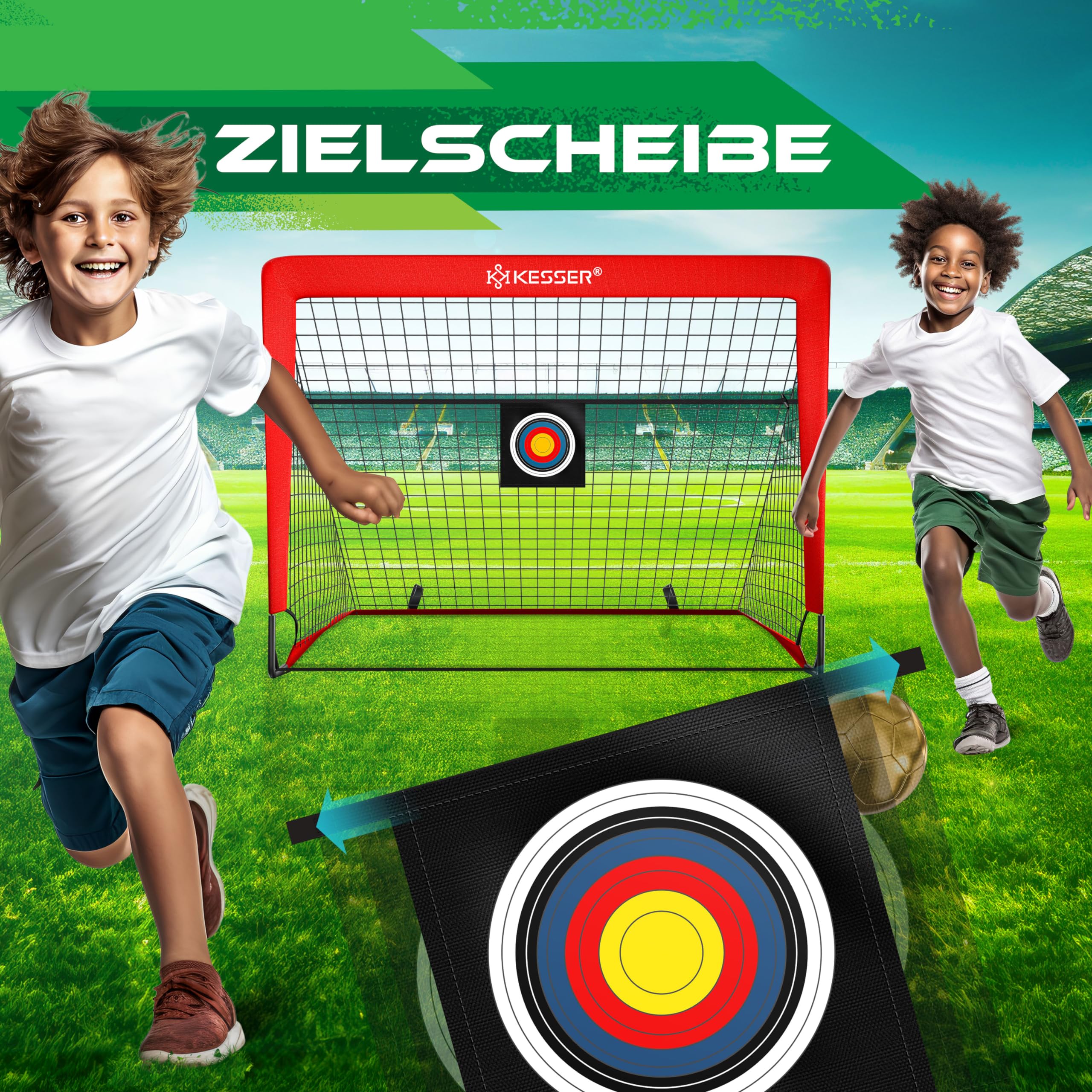 KESSER® Cancelli da calcio per bambini,Set di 2 | Porte da calcio pieghevoli in fibra di vetro per interni, esterni e giardini | Con borsa per il trasporto 6X coni + Pompa,