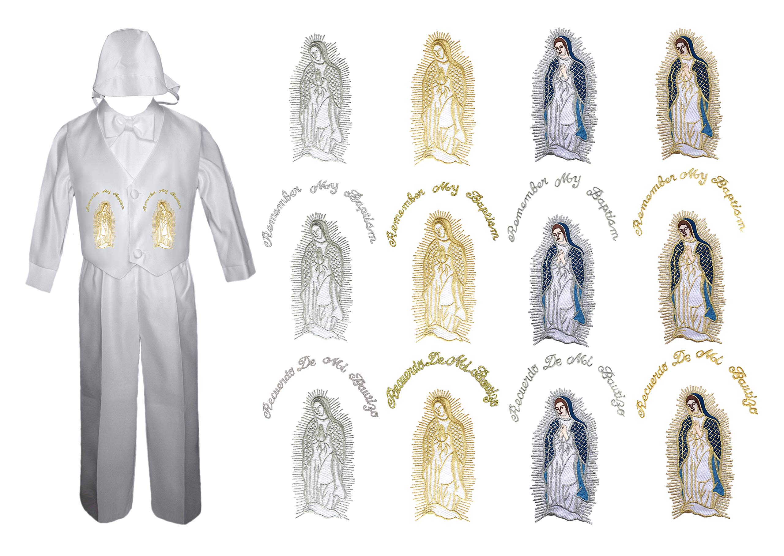 Unotux Baby Toddler Boy Baptism Christening Pants Set Outfits Mary Maria Guadalupe New Born-4T (2T, Full Color Silver English)