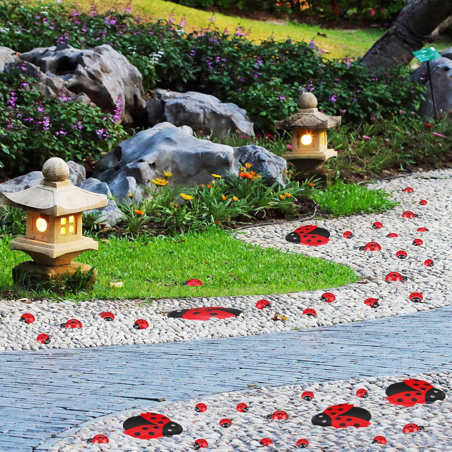 10 Pcs Ladybugs Stones Decor for Outside Metal Ladybugs Art Lawn Ornaments 3 Size Lively Ladybug Holiday Yard Decorations Ladybug Gifts Mom Gifts Lady Bugs Yard Decorations