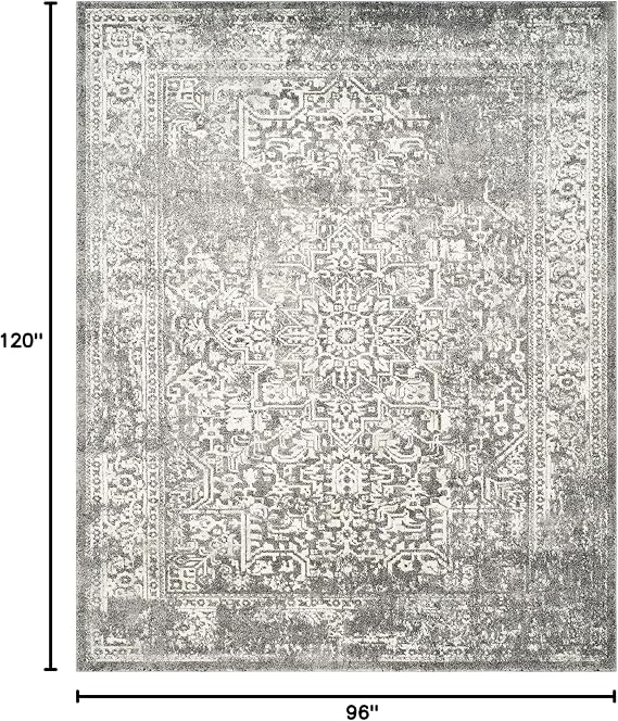 SAFAVIEH Area Rug 8x10 - Evoke Collection - Large - Grey & Ivory, Distressed Design, Non-Shedding & Easy Cleaning, Ideal for Living Room, Bedroom, Dining Space (EVK256D)