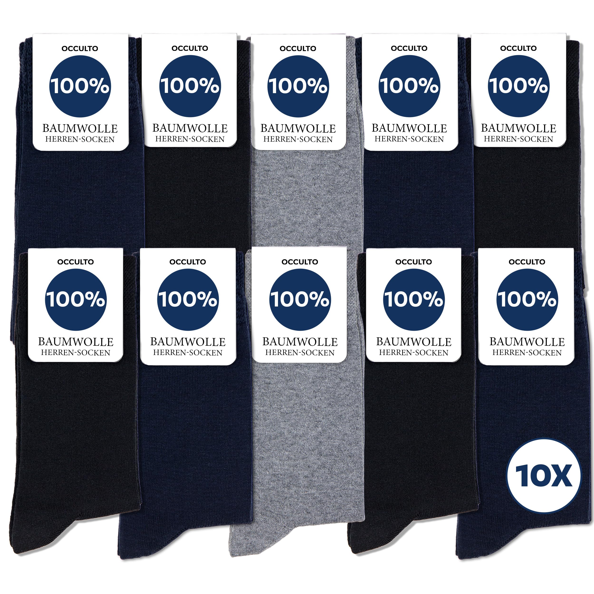 Occulto Herren 100% Baumwolle Socken 10-20er Pack (Modell: Ingo)