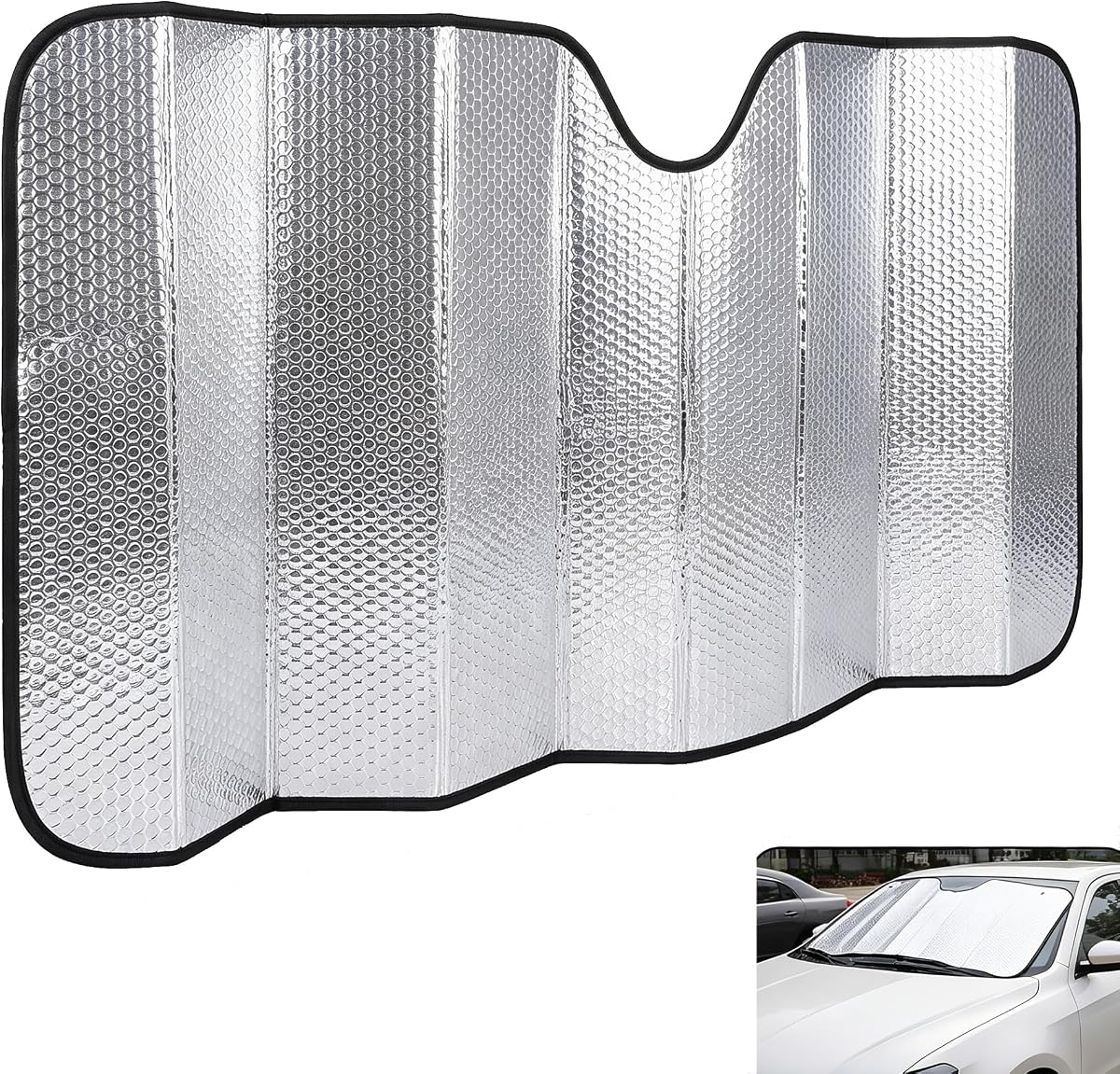1 parasol para parabrisas de coche, parasol reflectante de burbujas de doble espesor, protector de aislamiento térmico plegable, universal para la mayoría de los coches, camiones, SUV (plateado)