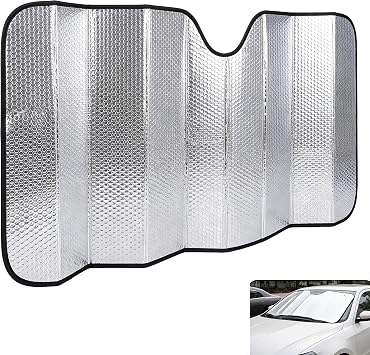 1 PC Car Windshield Sun Shade, Double Thickened Bubble Reflective Sunshade, Foldable Heat Insulation Protector, Universal for Most Cars, Trucks, SUVs Silver