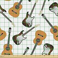 Vista 71 de Ambesonne Tela Geométrica por Yarda, Diseño Monocromo Patrón Abstracto de Líneas Continuas sobre Fondo Liso, Tela de Punto Elástico para Ropa