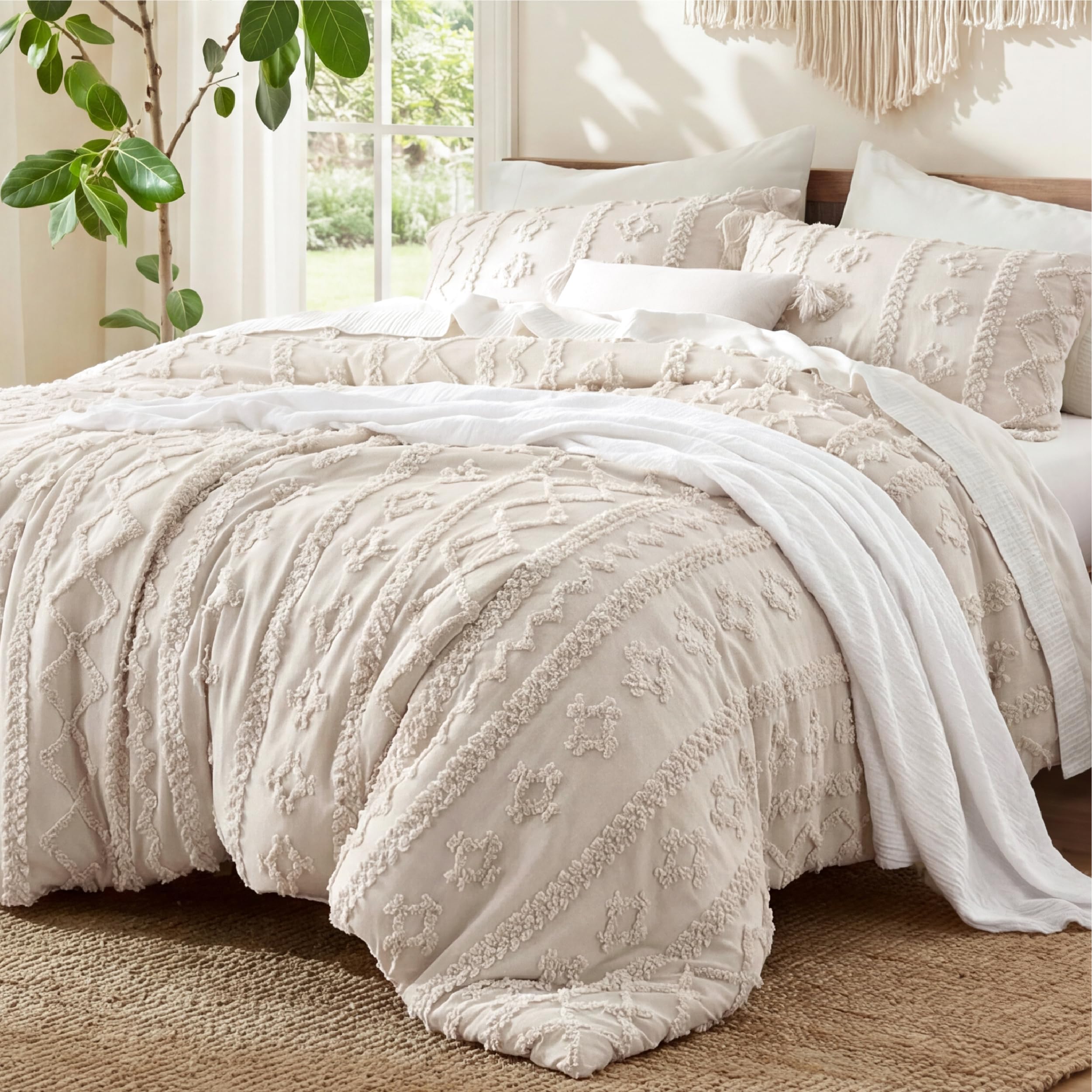 Photo 1 of Bedsure Boho Comforter Set Oversized Queen, Ivory