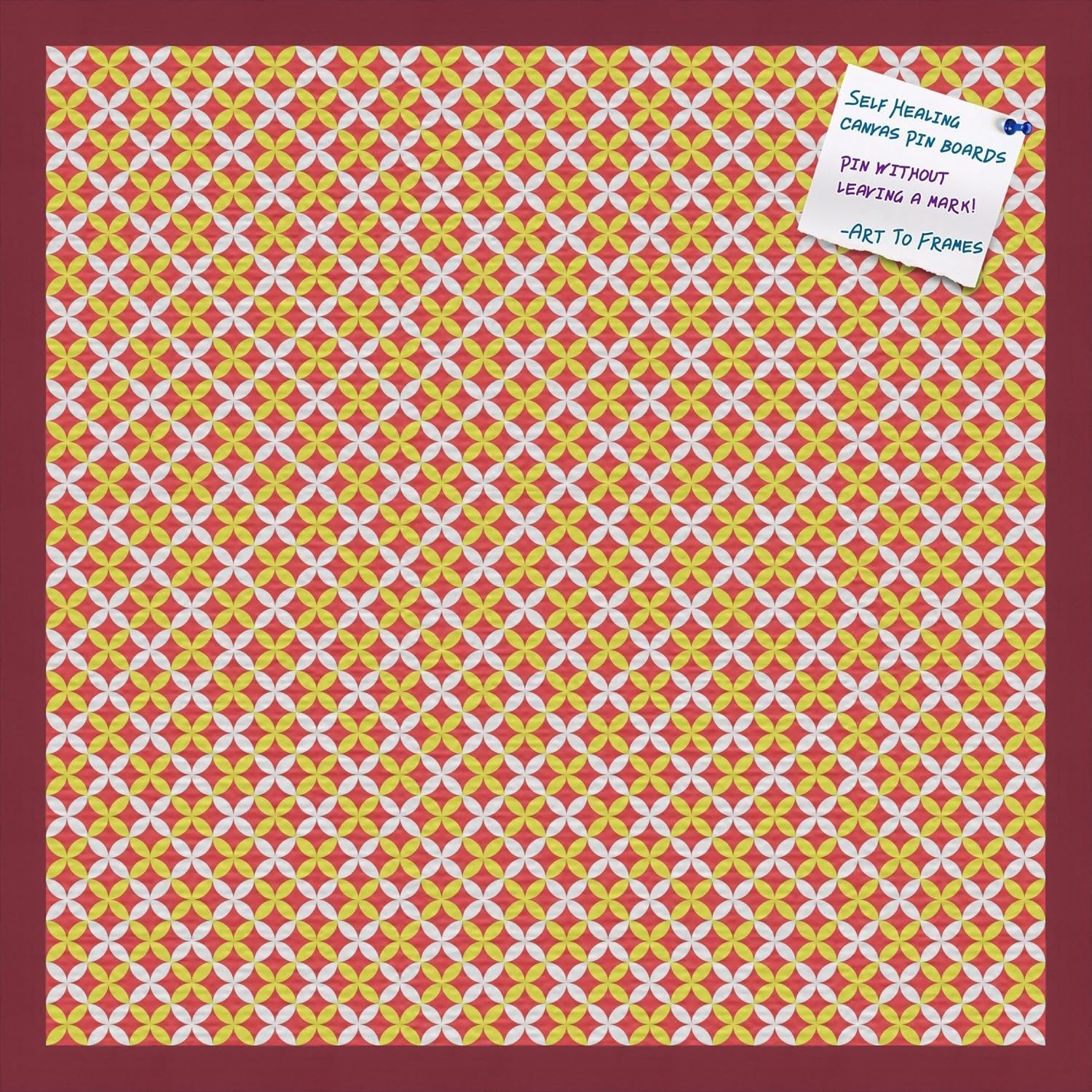 PinPix Decorative pin Cork Bulletin Board Made from self-Healing Canvas, Vivid Pattern Printed at 24x24 Inches and Framed in Red Stain on Beech(WOM56673)