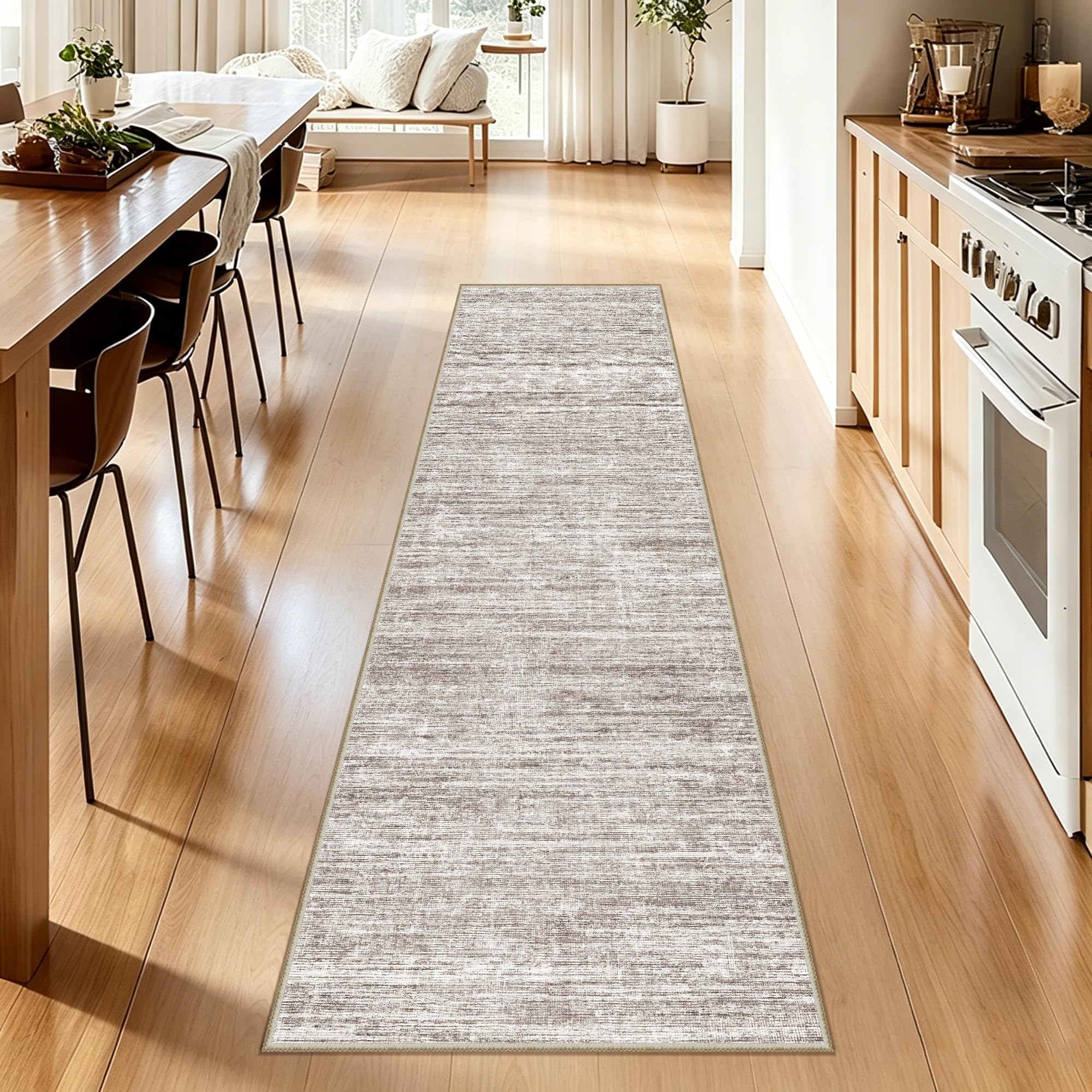 Kearoat Brown Abstract Runner Rug