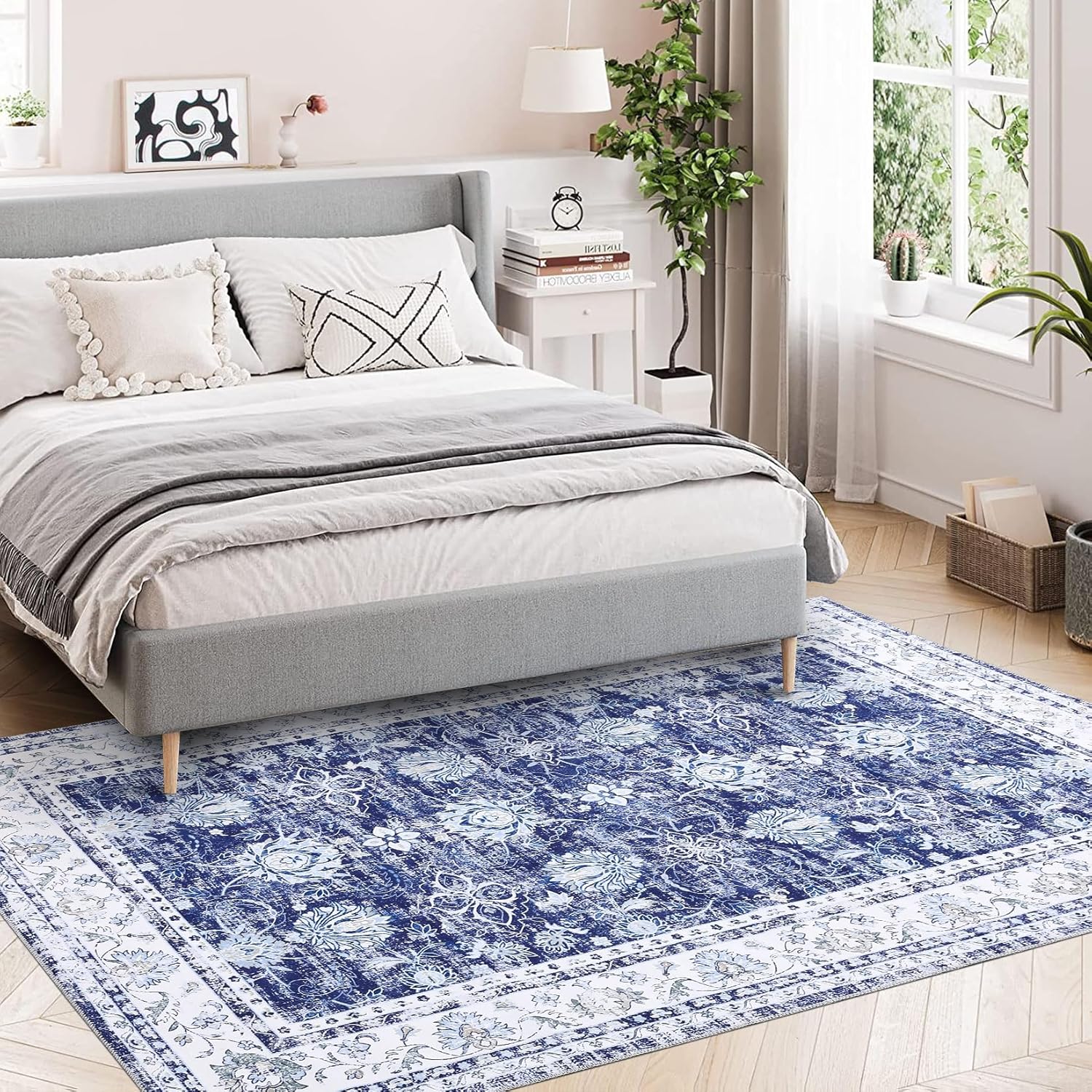 FairOnly Vintage Washable Area Rug 8x10 Bohemian Washable Rug Soft Low Pile Non Slip Rugs for Living Room Bedroom Dining Room Floral Carpet for Home Decor Area Rug