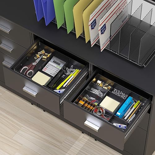 Miniatura 5 de Paquete de 2 bandejas organizadoras de cajones simples para el hogar con 9 compartimentos ajustables color negro Negro, Blanco