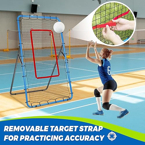 Miniatura 6 de Sistema de red de rebote de voleibol 2 en 1, ajustable de 7 x 4 pies a 4 x 4.5 pies, red de rebote de 4 ángulos, equipo de entrenamiento para