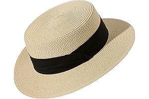 Foldable Wide Brim Straw Boater Hat, Sun Hats for Women, Size 6 8/7-7 1/4