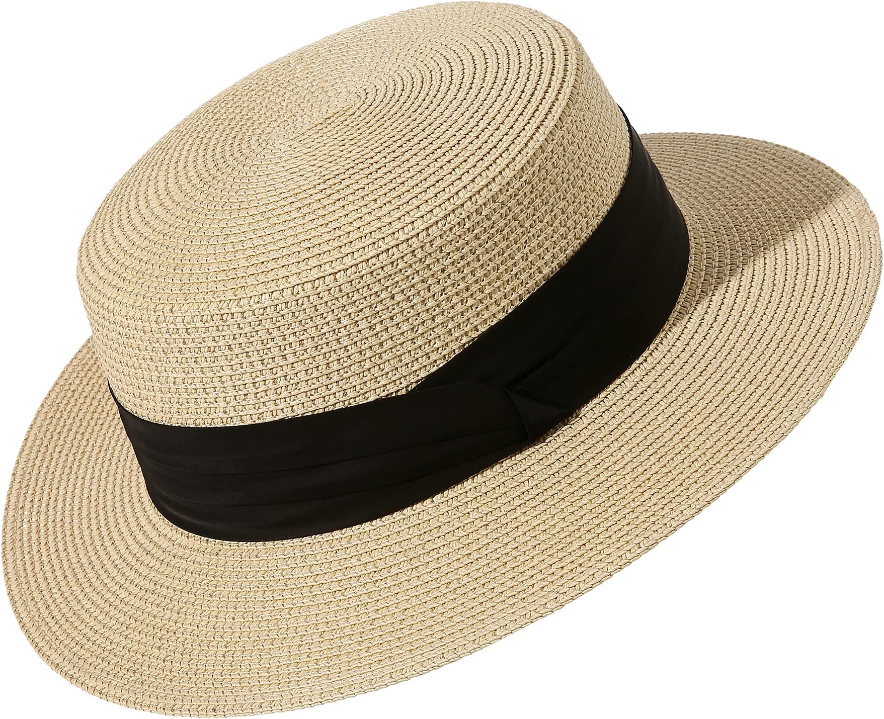 Sun Hats for Women Wide Brim Straw Boater Hat Foldable Packable Beach Hat for Summer Fit Size 6 8/7-7 1/4