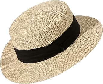 Lanzom Sun Hats for Women Wide Brim Straw Boater Hat Foldable Packable Beach Hat for Summer Fit Size 6 8/7-7 1/4