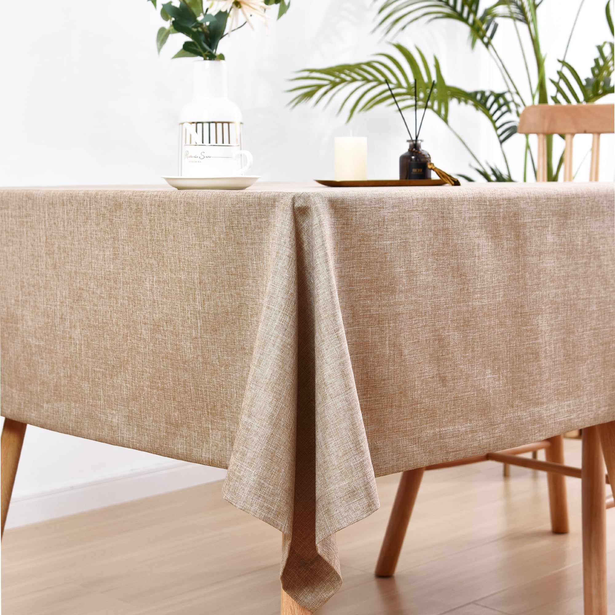 Wolkemer Faux Linen Square Tablecloth Heavy Duty Wrinkle Resistant Fabric Table Cloths 70 x 70 Inch Flaxen Table Cover for Kitchen Dining Indoor Outdoor Tabletop Decoration