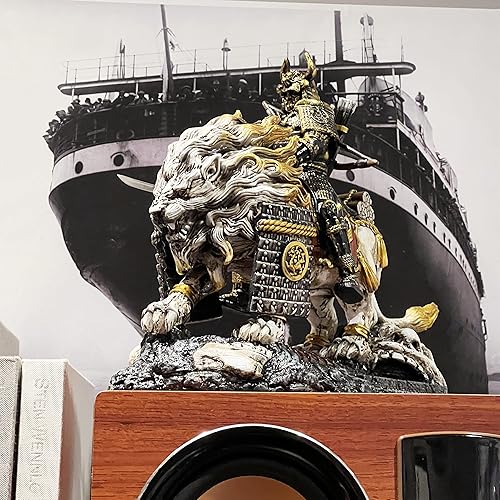 Miniatura 8 de LOOYAR Estatua medieval de resina de guerrero samurái de león blanco antiguo para decoración del hogar, sala de estar, porche, oficina, escritorio,