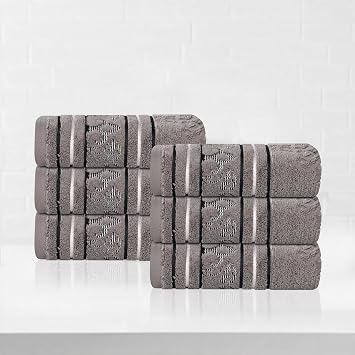 SUPERIOR Cotton Hand Towel Set, Small Towels, Plush Soft Absorbent Bathroom Basics, Home Essentials, Spa, Salon, Hotel, Kitchen, Luxury Quick Drying, Zero-Twist, Jacquard Floral, Set of 6, Charcoal