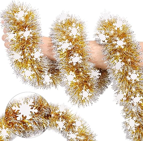 Miniatura 15 de Guirnalda de oropel navideño de 50 pies Rojo Verde con árbol, muñeco de nieve, adornos metálicos, guirnalda de Navidad para árbol de Navidad,