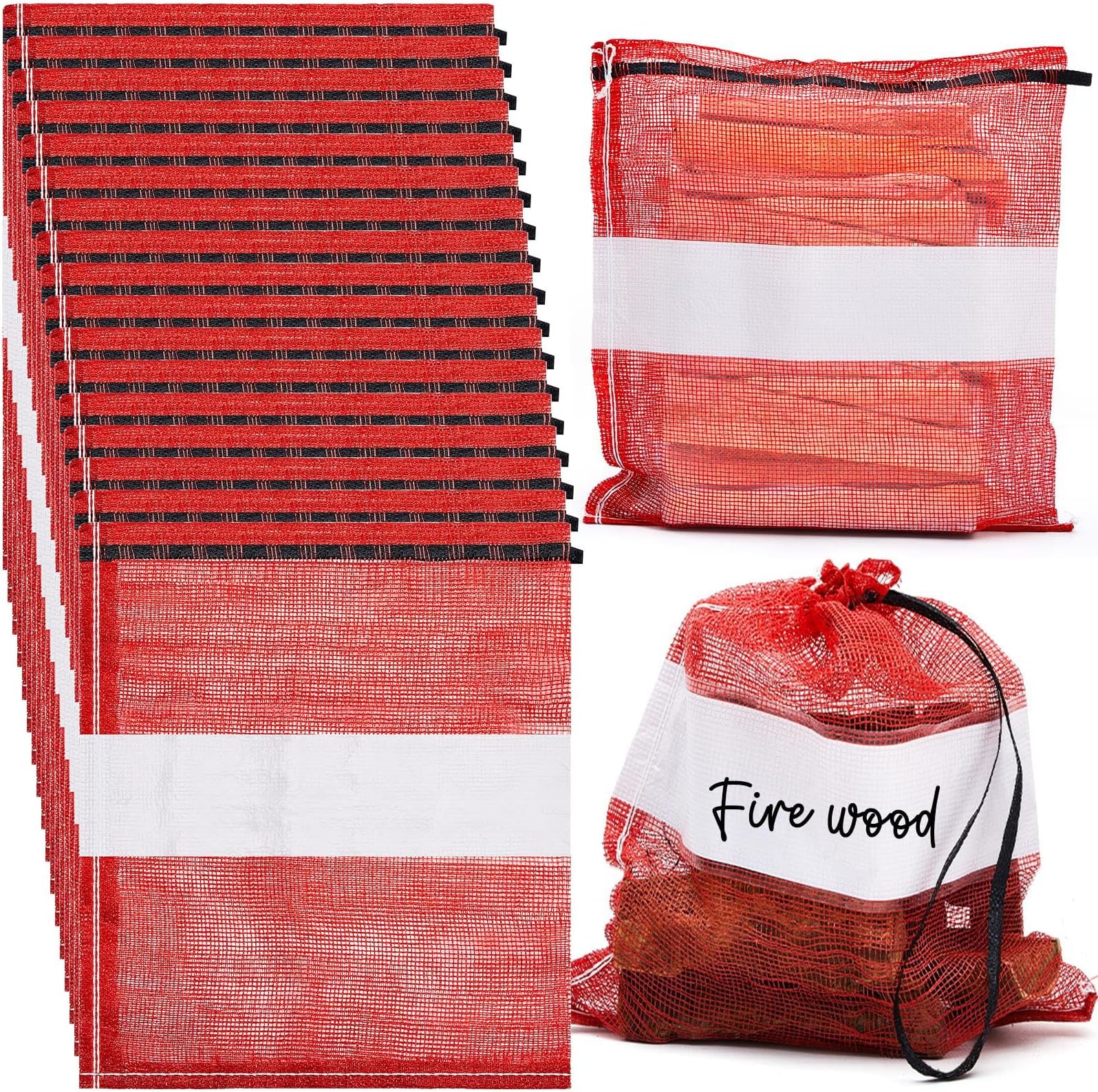 60 Pcs Onion Bags Reusable Mesh Produce Storage with Drawstring Firewood Bags Onion Potato Storage Sacks for Garden Vegetable Fruit Produce Packaging Supplies (22 x 28 Inch)