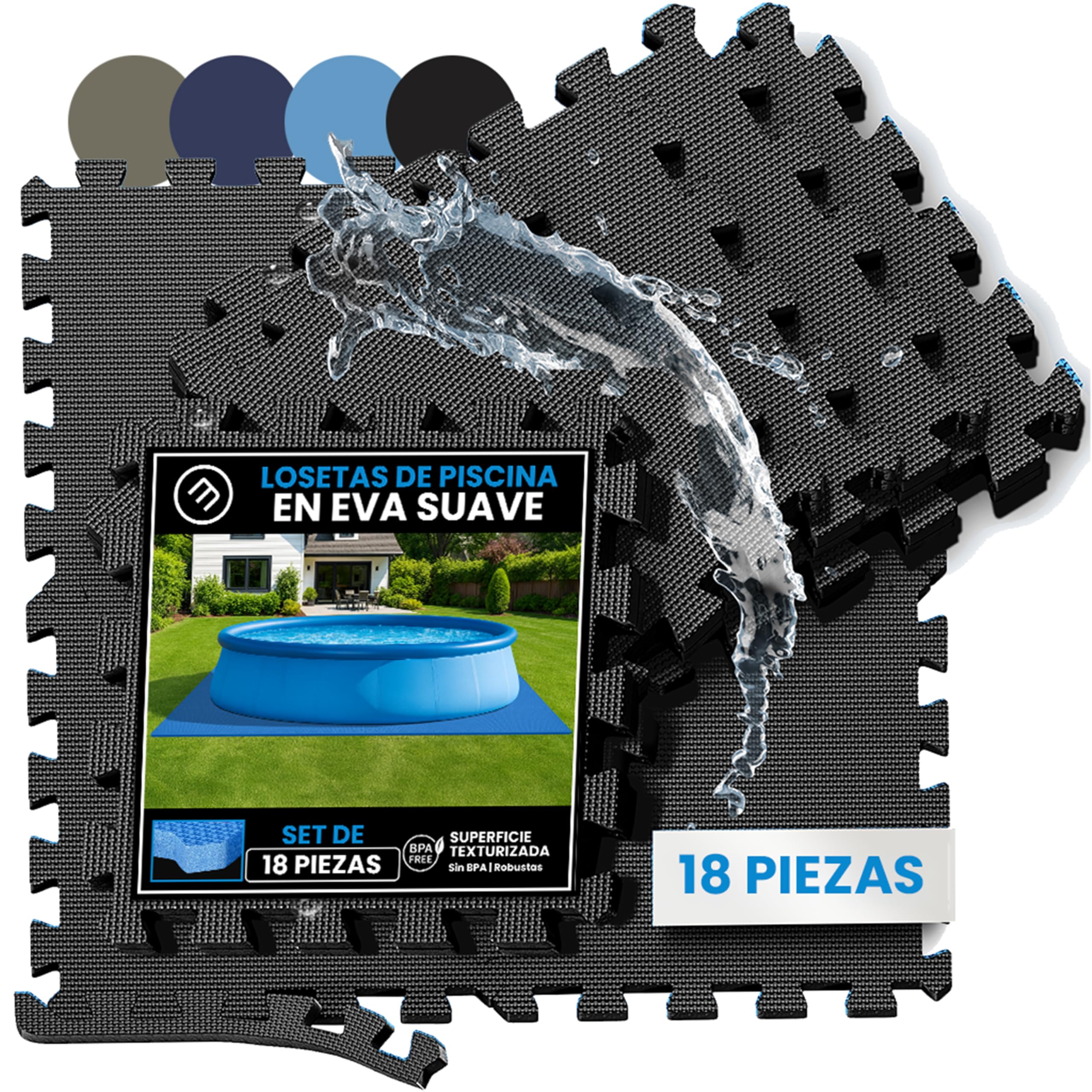 bemaxx Protector Suelo Piscinas Desmontables Esterilla Piscina - Set de 18 Alfombrillas Lona Piscina Tapiz Suelo Goma EVA Base Piscina Alfombra Protectora Puzzle de Suelo para Jacuzzi Piscina Infantil