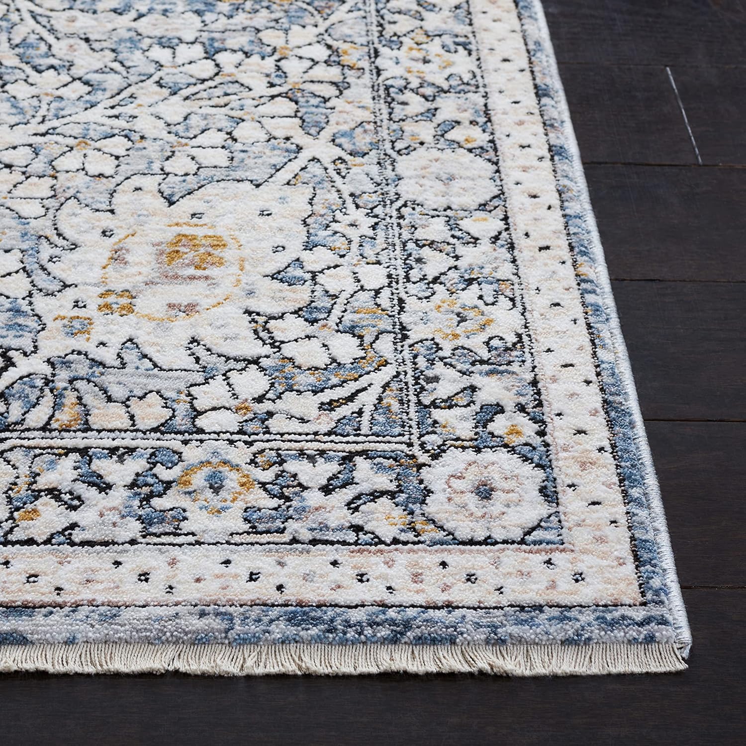 SAFAVIEH Moondust Collection Area Rug - 6' Square, Ivory & Grey, Vintage Design, Non-Shedding & Easy Care, Ideal for High Traffic Areas in Living Room, Bedroom (MND650A)