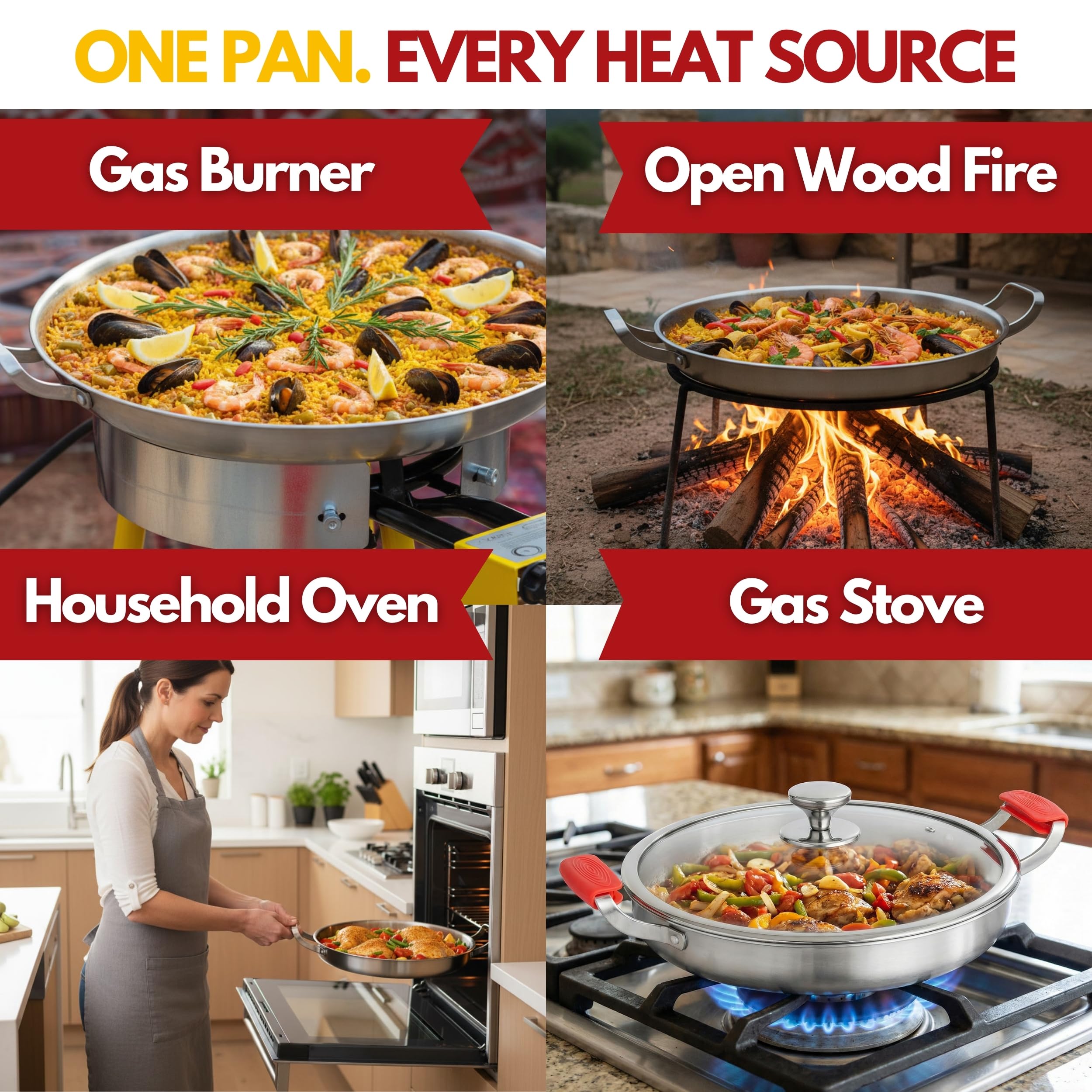 Paelluxe Paella Pan - 13 Inch Stainless Steel -6