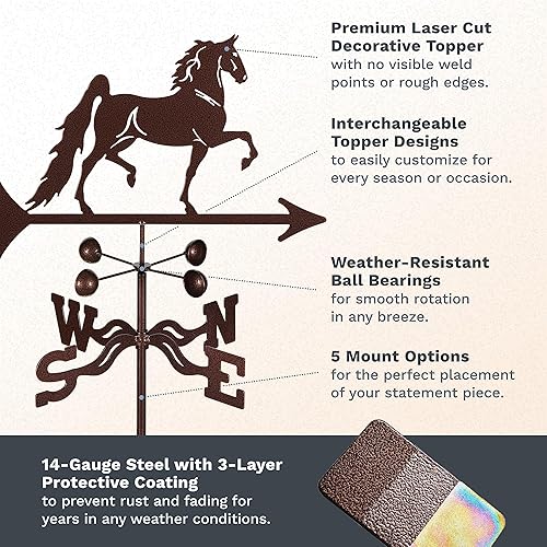 Miniatura 3 de EZ Vane - Veleta de acero para caballos Saddlebred de 80 pulgadas de altura, incluye soporte de jardín de metal, vasos de viento y soportes, hecho a