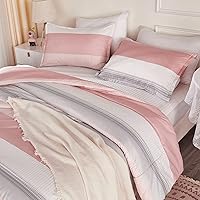 Vista 4 de Litanika Juego de edredón rosa tamaño King, juego de edredón ligero de 3 piezas, color blanco rubor