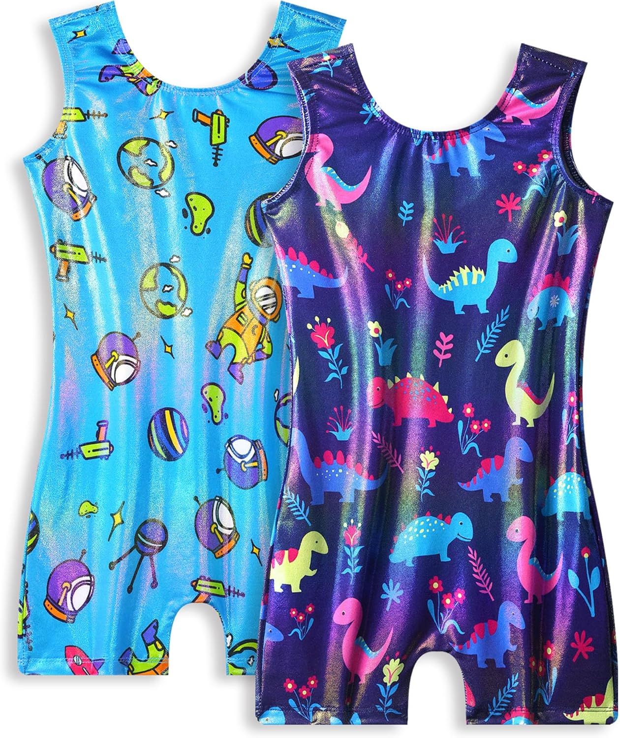 Snowheart Girls Gymnastics Leotards with Shorts Size 7-8 Years Old Two Pieces Shiny Cartoon Unitards