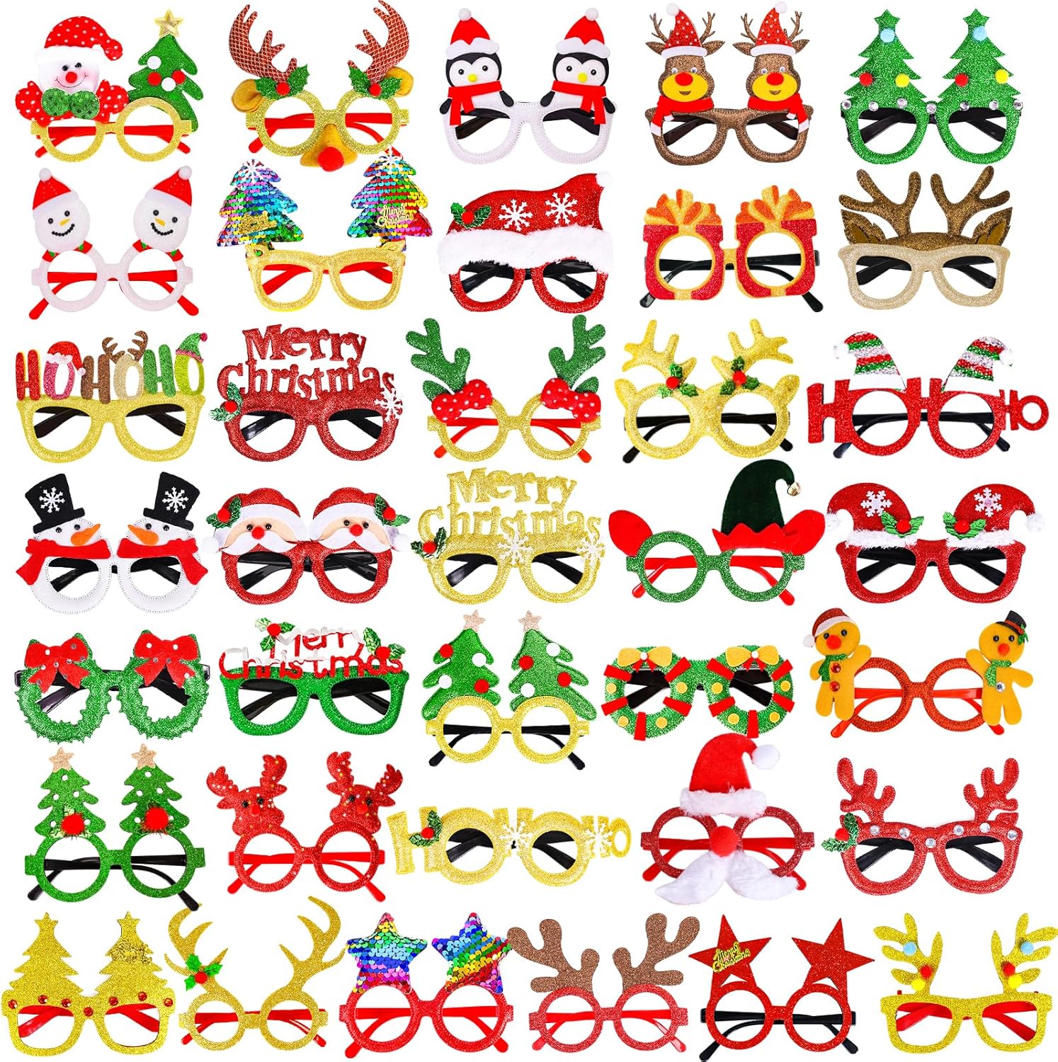 Max Fun 36Pcs Christmas Glasses Glitter Holiday Glasses Frames Christmas Eyeglasses Party Decorations for Christmas Party Favors Holiday Favors (One Size Fits All)