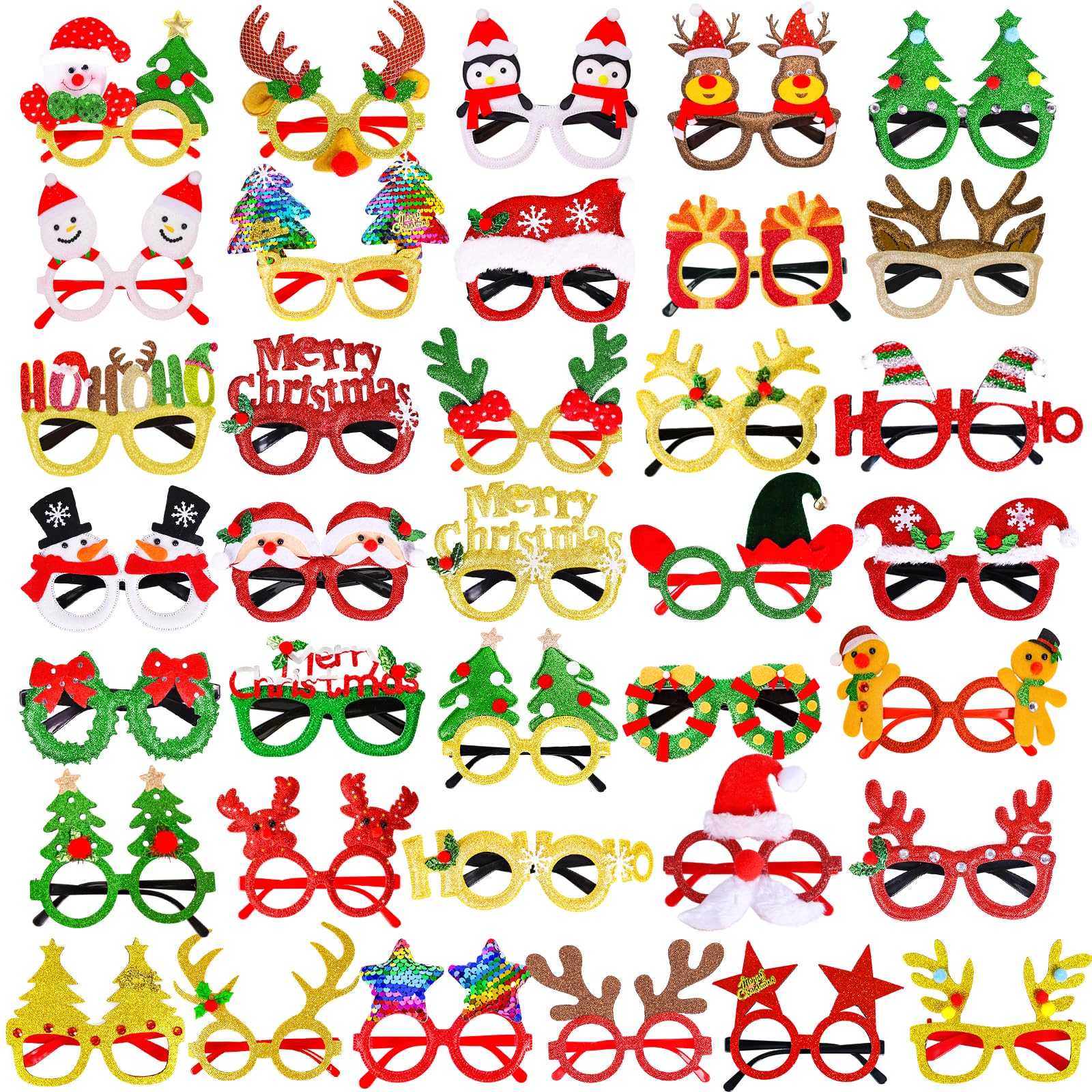 max fun 36pcs christmas glasses glitter holiday glasses frames christmas eyeglasses party decorations for christmas party favors holiday favors (one size fits all)