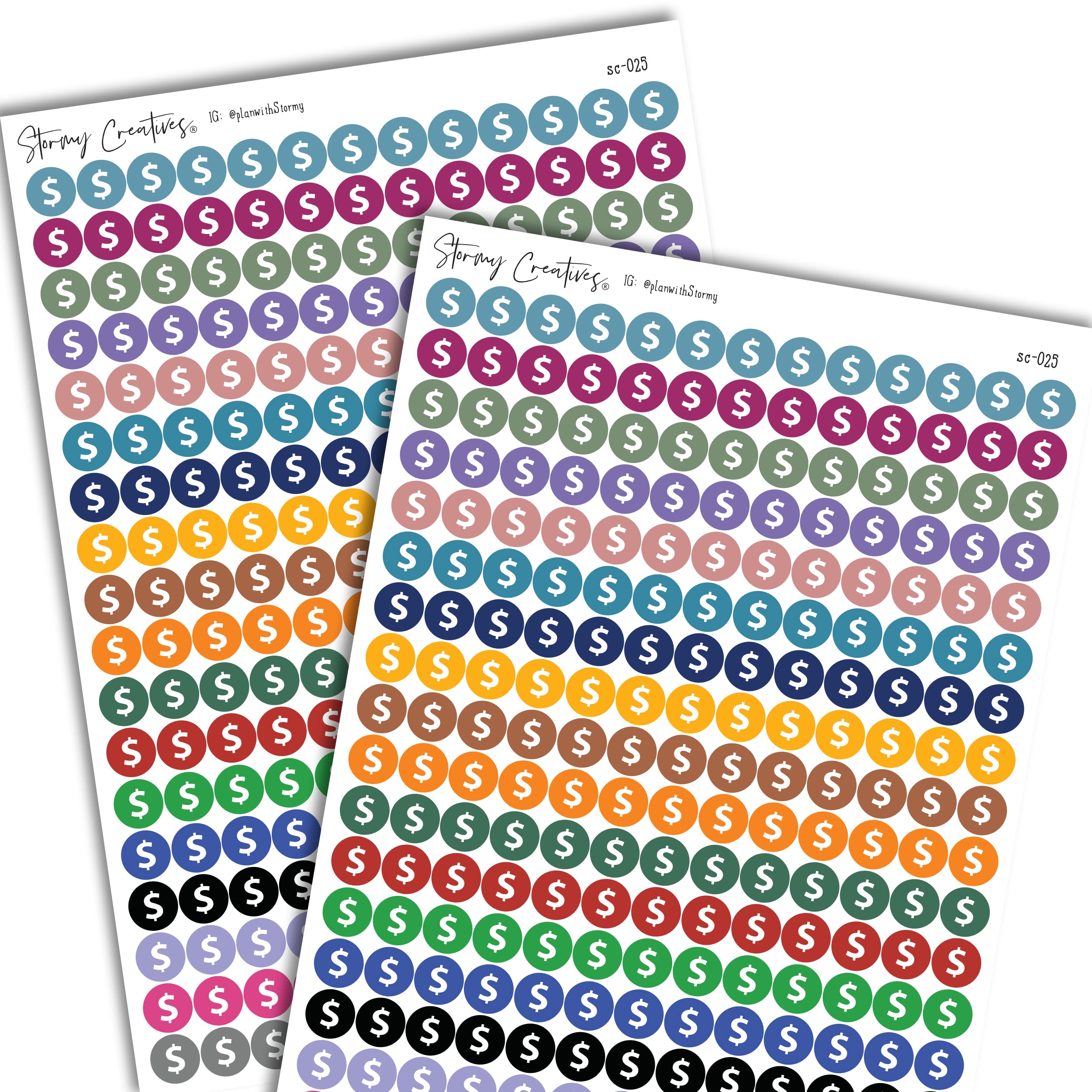 Stormy Creatives Small Pay, Dollar Sign Icons Decorative Planning Stickers, 468 Stickers, 0.3" diameter, Multicolor, Personal & Budget Planners