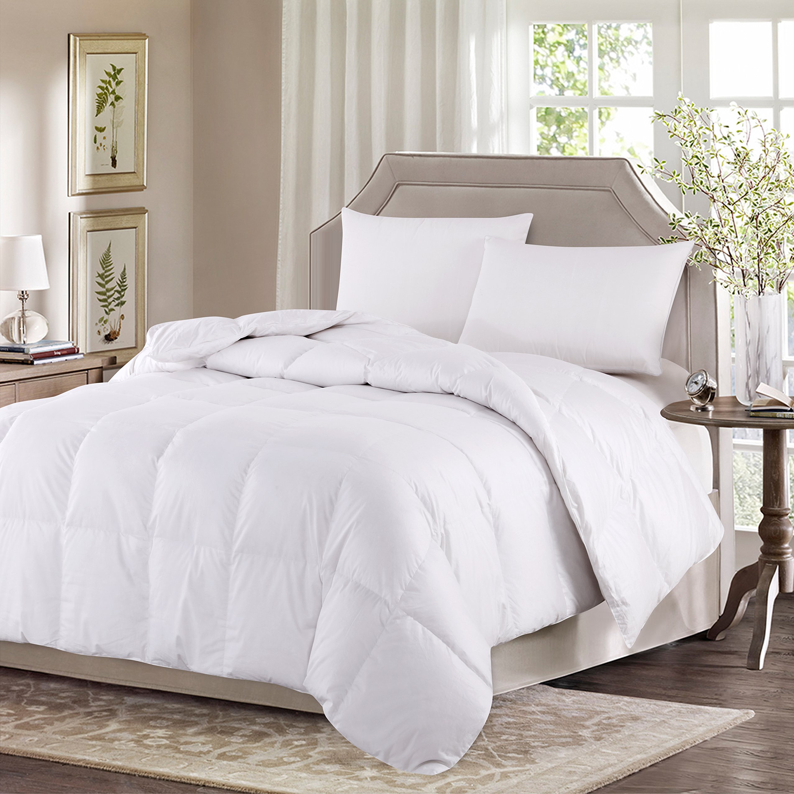 DOWNSOFT Lightweight 75% Down Comforter Queen Size,Fluffy Duvet Insert with 4 Corner Tabs,Durable Down Proof Cotton Blended Fabric and 3D Baffle Box Construction (California King)