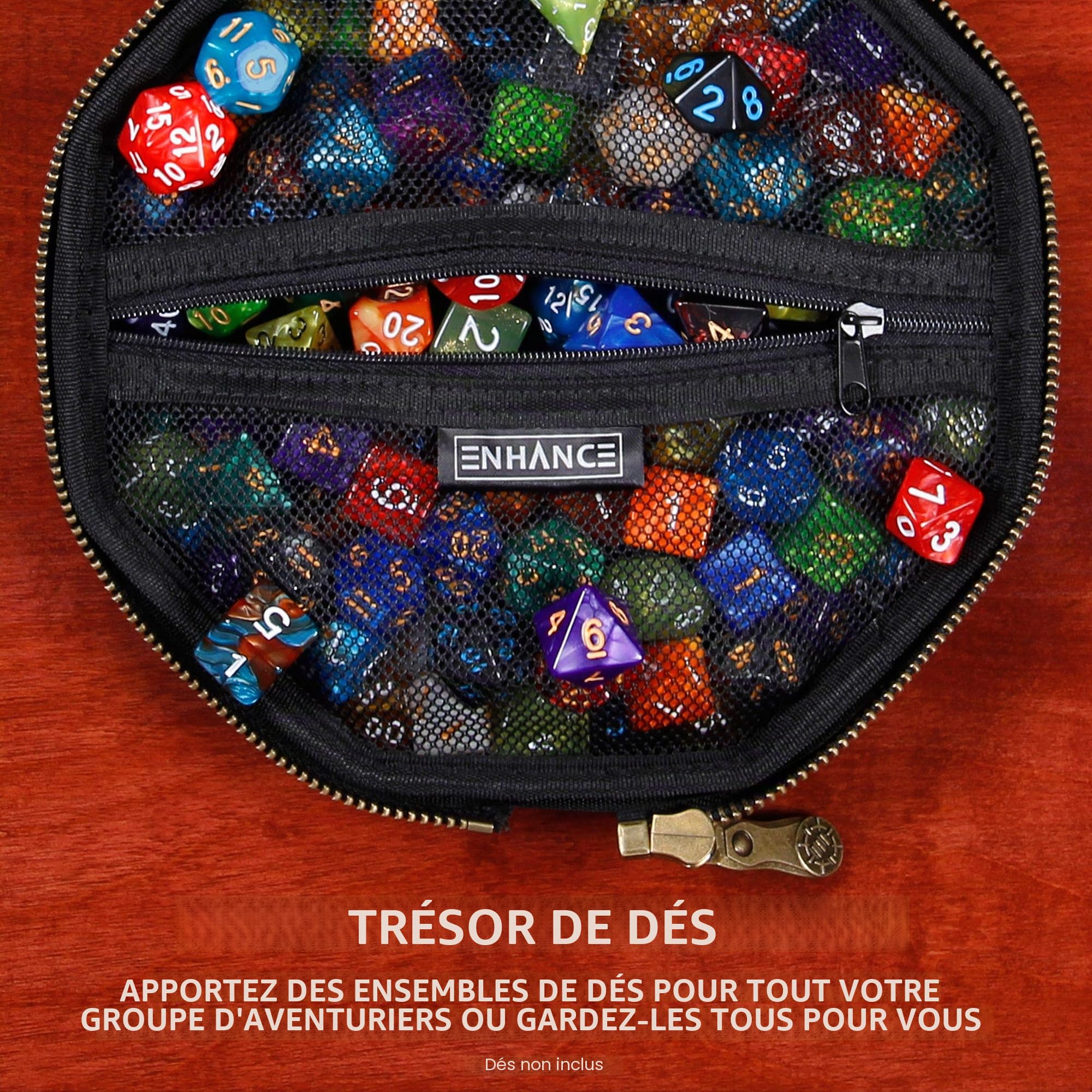 ENHANCE DND Dice Tray and Dice Case - Porte-dés DND pour jusqu'à 150 dés D&D avec Coque extérieure Robuste et intérieur Doux et Protecteur - Plateau à dés Parfait pour Les soirées de Jeu (Noir)
