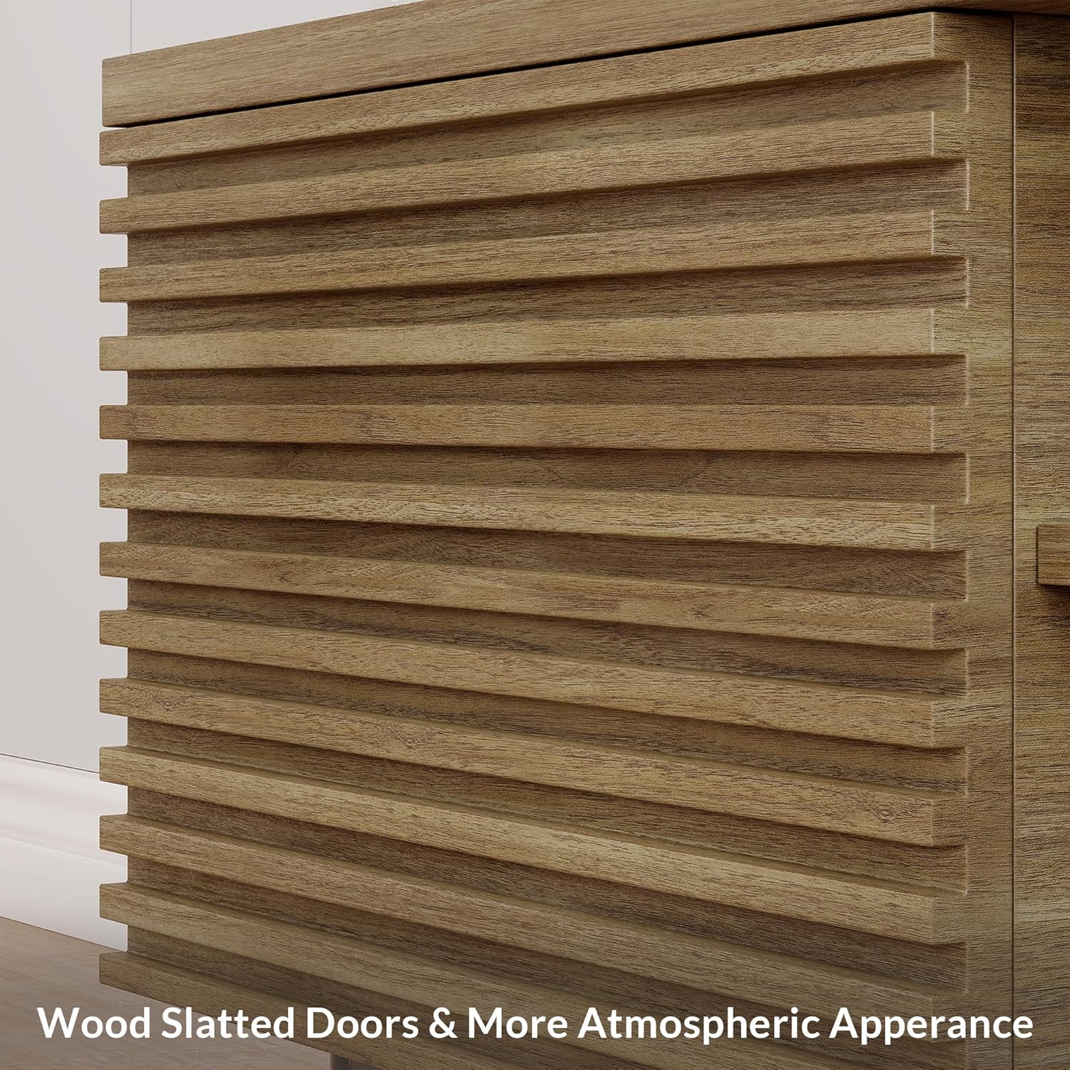 BELLEZE Fluted TV Stand for TV up to 75", Modern Entertainment Center with Storage Media Console Table with Cable Management, Wood TV Cabinet for Home Living Room Bedroom(Camel), 68"x15.6"x17.2"