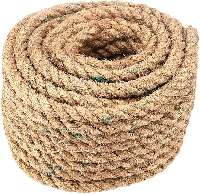 SINJEUN 14MM Thick Jute Rope, 20M Natural Multiple Strands Twisted Manila Rope, Jute Cord Hemp Rope Sisal Rope for Crafts, Gardening, DIY Scratch Post Rope, Home Decor